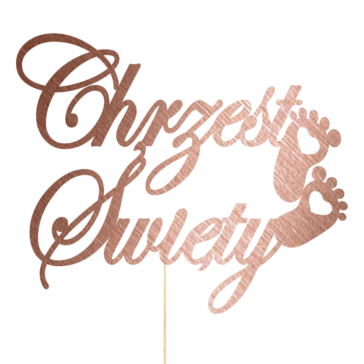 Topper dekoracja na bok tortu pik napis Chrzest Święty różowe złoto lustro