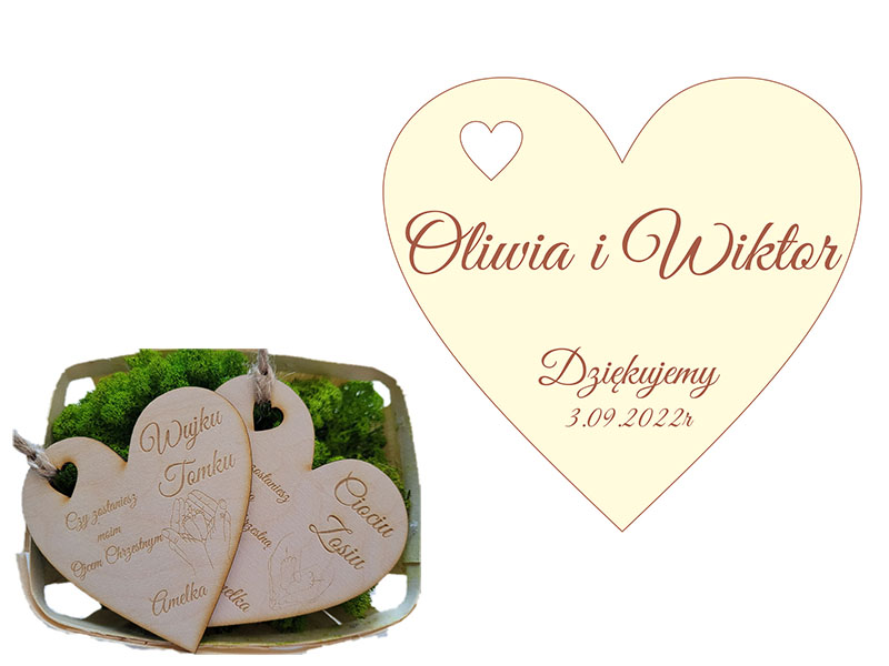 Podziękowanie dla gości zawieszka, magnes ślub, pamiątka, IMIĘ grawer serce