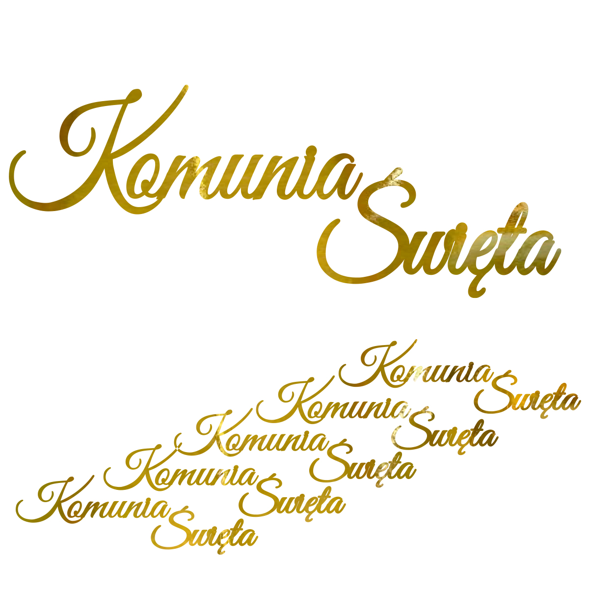 Złoty napis Komunia Święta, scrapki, baza do makramy, zaproszeń, kartek, wycinanki, tekturki, dekor, zestaw 10 szt