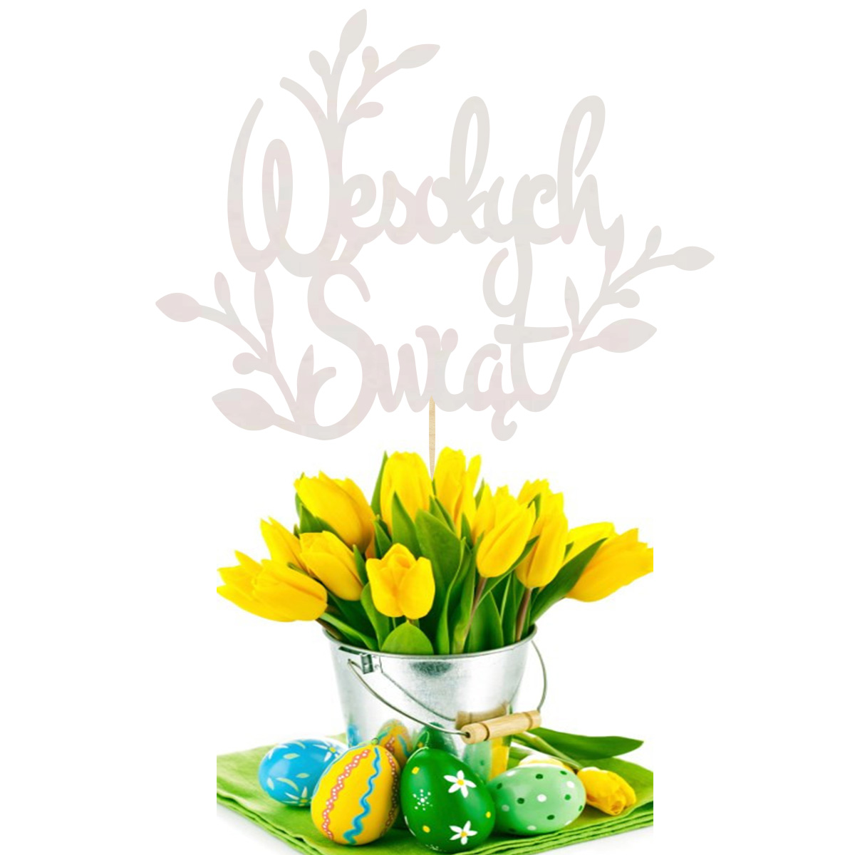 Topper dekoracja wielkanocna Wesołych Świąt na bok pik do babeczki prezentu lub bukietu bermata