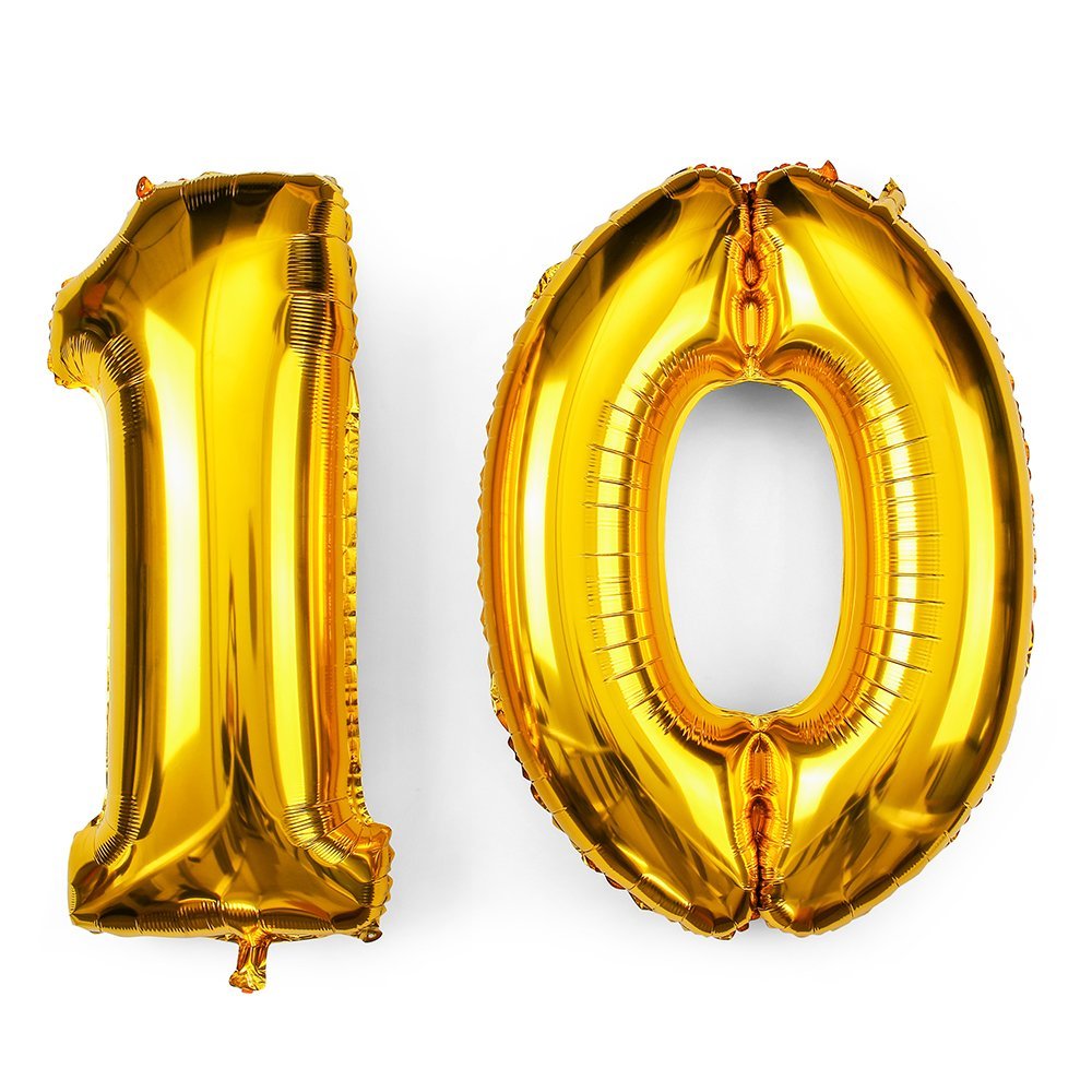 Balony Foliowe Cyfra "10", 100 cm, złoty