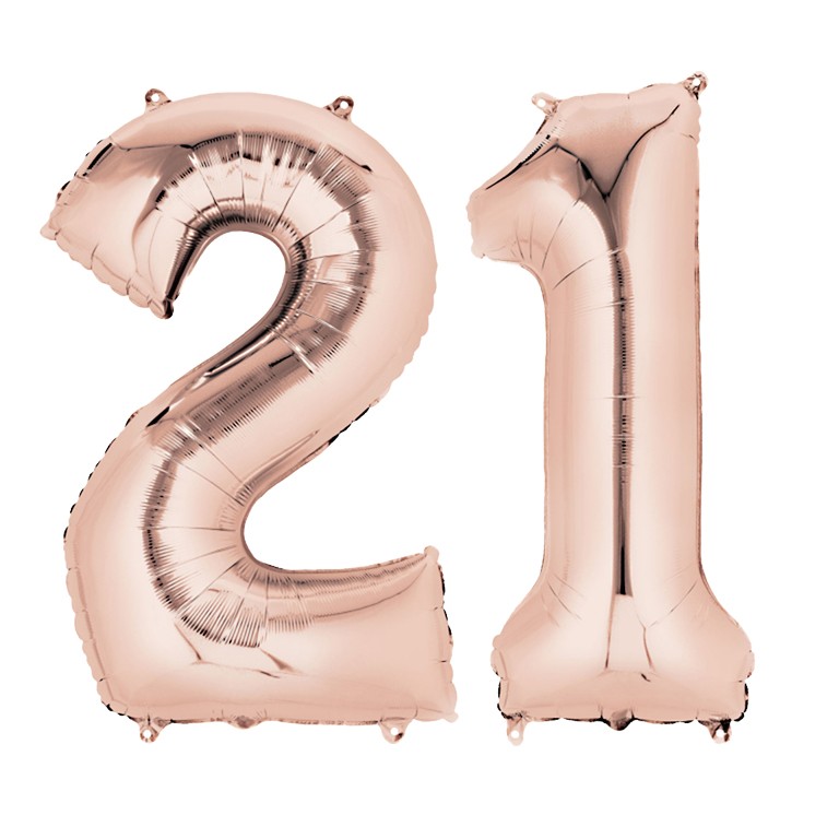 Balony Foliowe Cyfra "21", 100 cm, różowe złoto