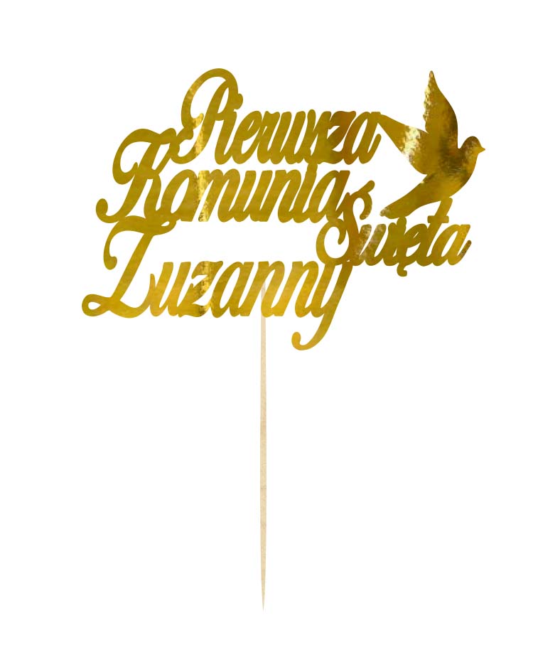 Topper napis lustrzany na tort Pierwsza Komunia Św. z imieniem