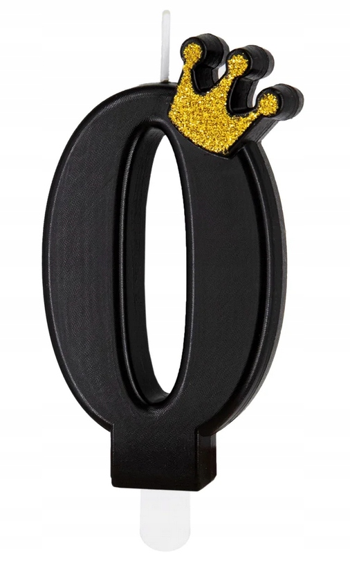 Świeczka czarna ze złotą koroną cyfra 0