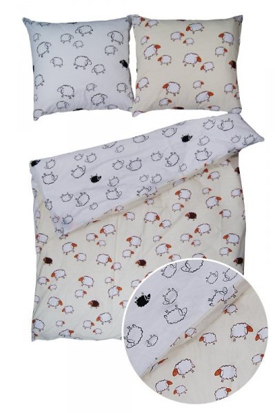 Pościel 160x200 BARANKI, 100% bawełna, wz. kremowo-biały