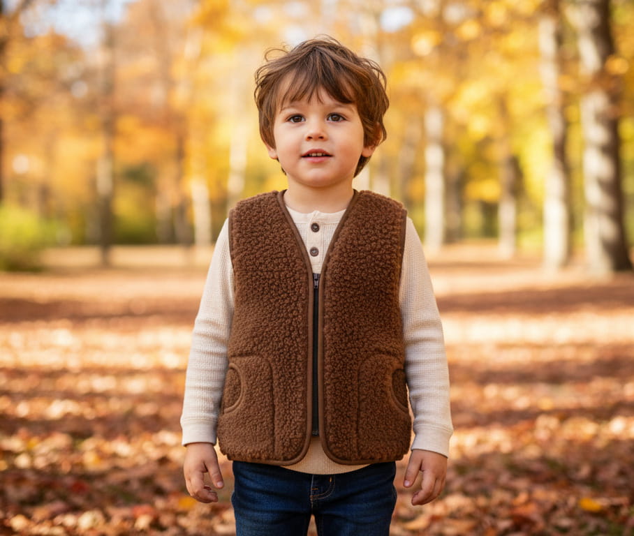 Kamizelka wełniana dziecięca merynos australijski tumbler brąz 6-8 lat