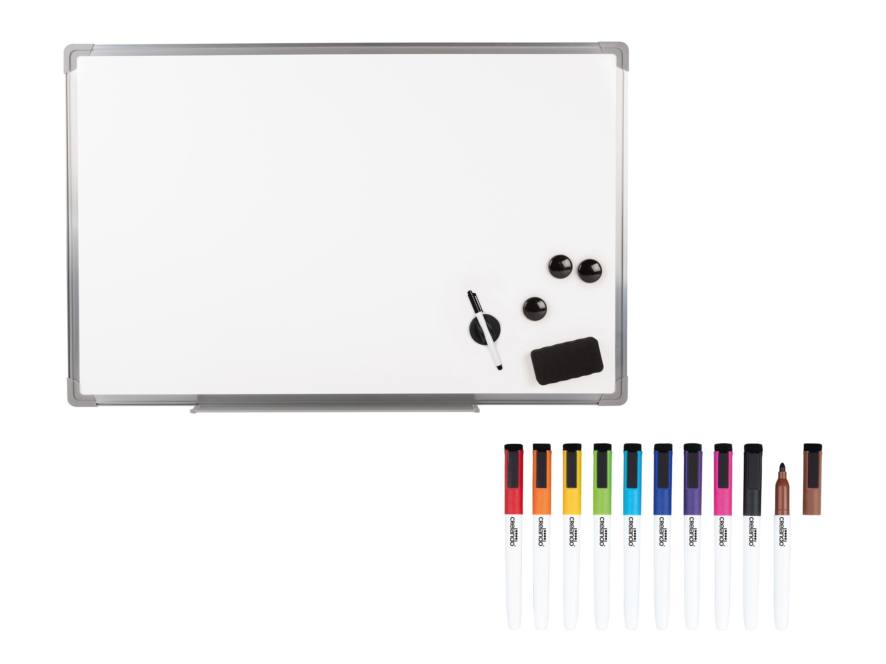 crelando Zestaw Tablica magnetyczna i suchościerna, 90 x 58,5 cm z zestawem 10 markerów do tablicy