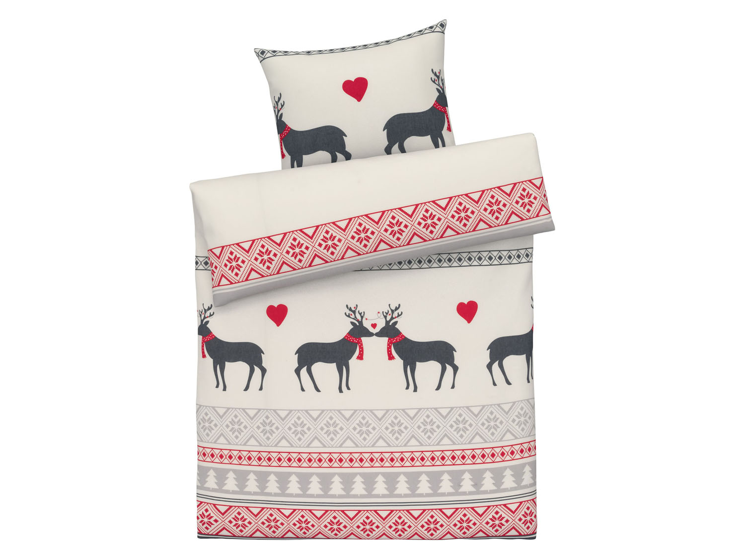 Livarno home Pościel bawełniana z delikatnej flaneli 140 x 200 cm, 1 komplet jeleń/biały/czerwony/szary