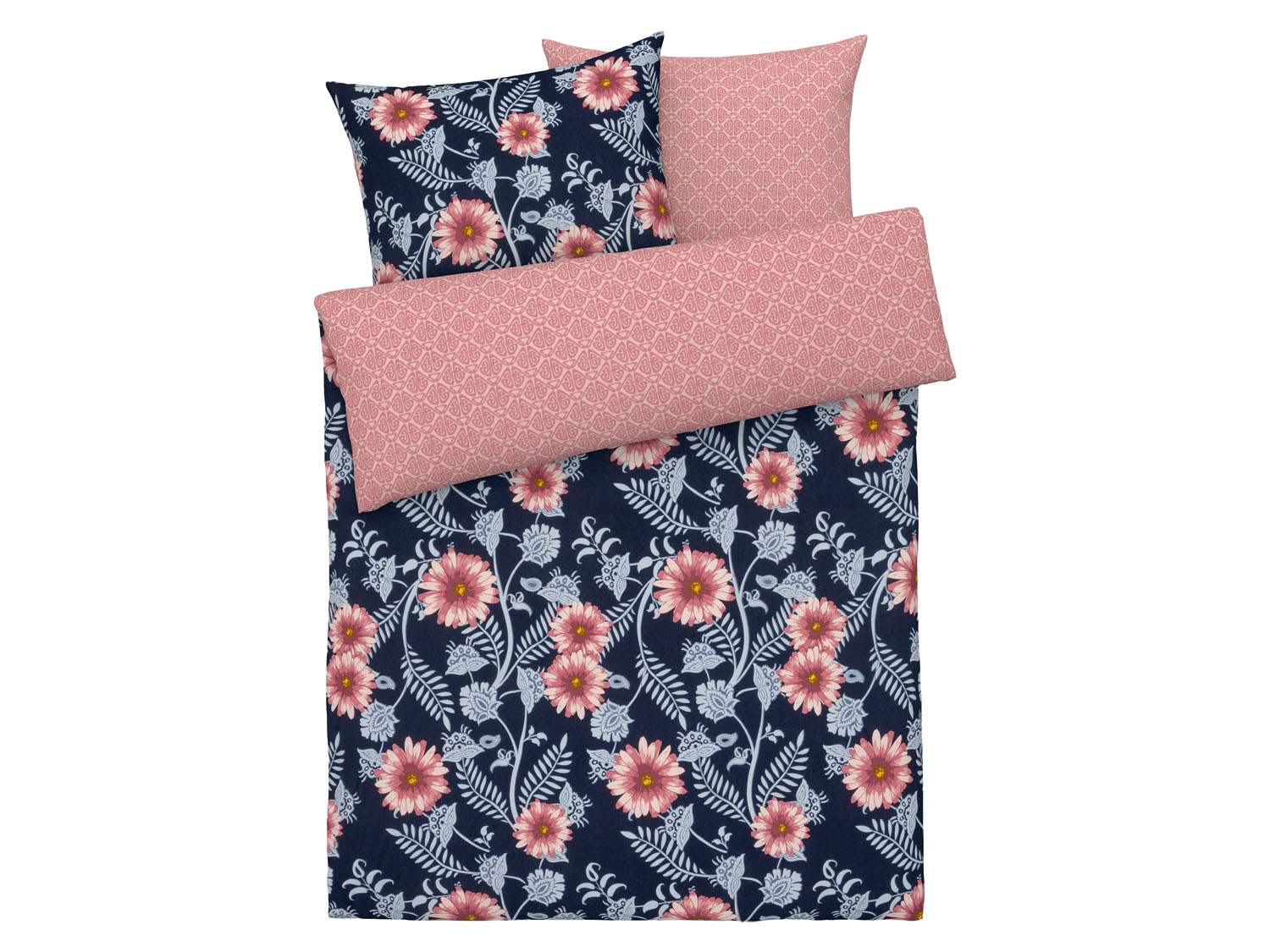 Livarno home Pościel z bawełną renforcé, 160 x 200 cm Wzór kwiecisty/ niebieski/ różowy