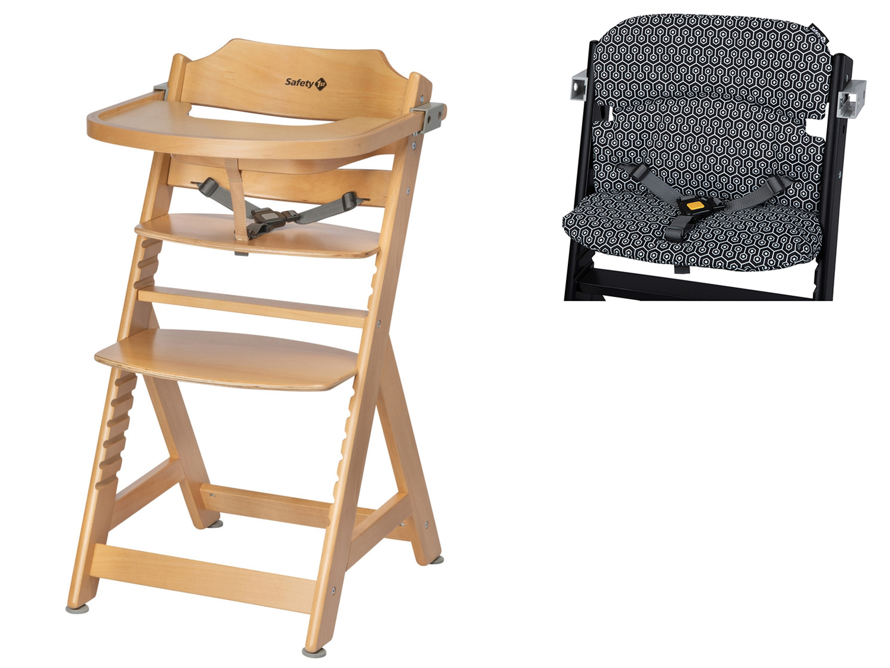 Safety 1st Zestaw z krzesłem do karmienia w kolorze naturalnym oraz poduszką w kolorze antracytowym