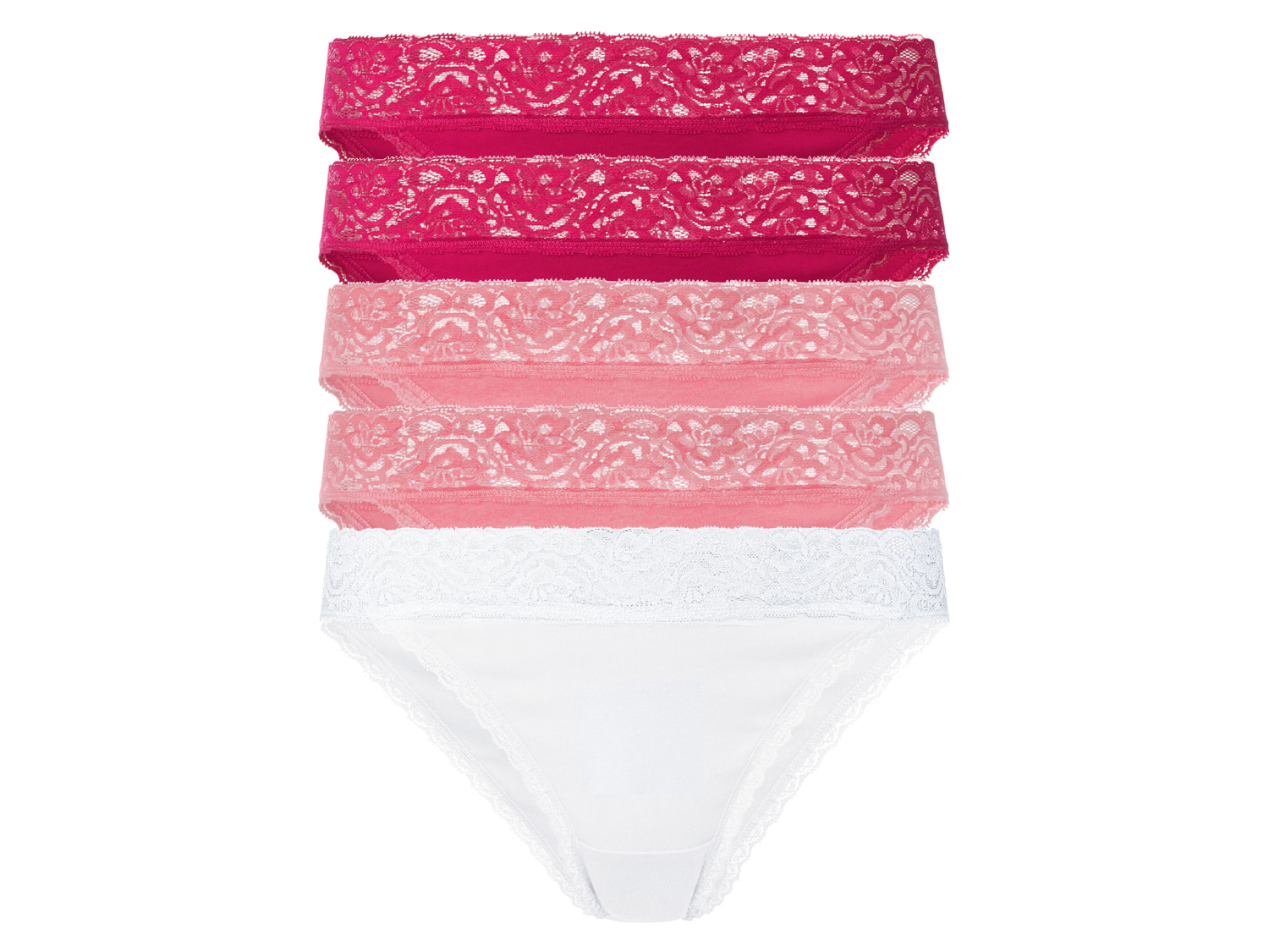 esmara Figi damskie z elegancką koronką, 5 par Biały/czerwony/różowy, L44/46