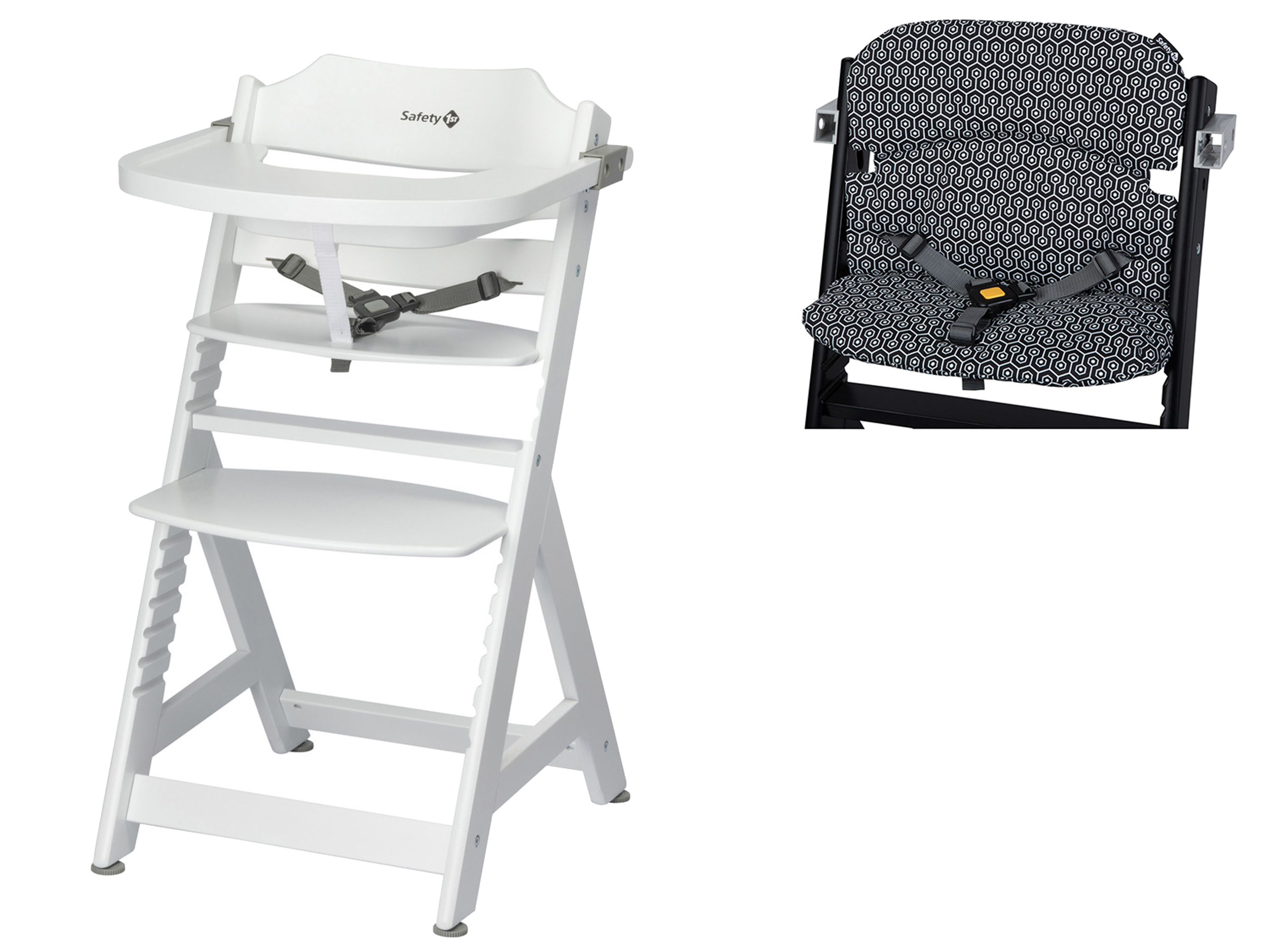 Safety 1st Zestaw z krzesłem do karmienia w kolorze białym oraz poduszką w kolorze antracytowym