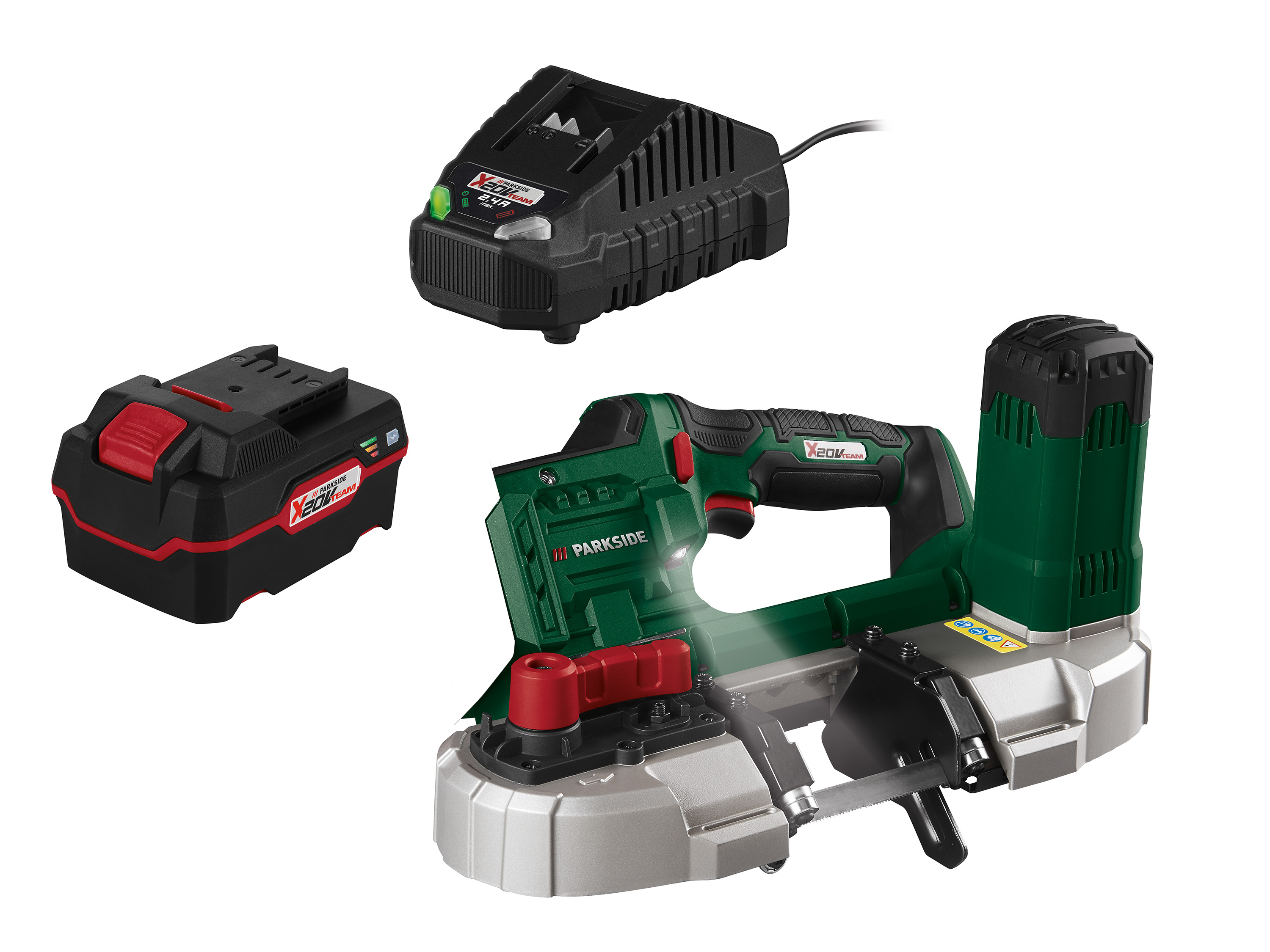 Parkside Zestaw Akumulatorowa piła taśmowa 20 V z akumulatorem, 4 Ah i ładowarką 2,4 A