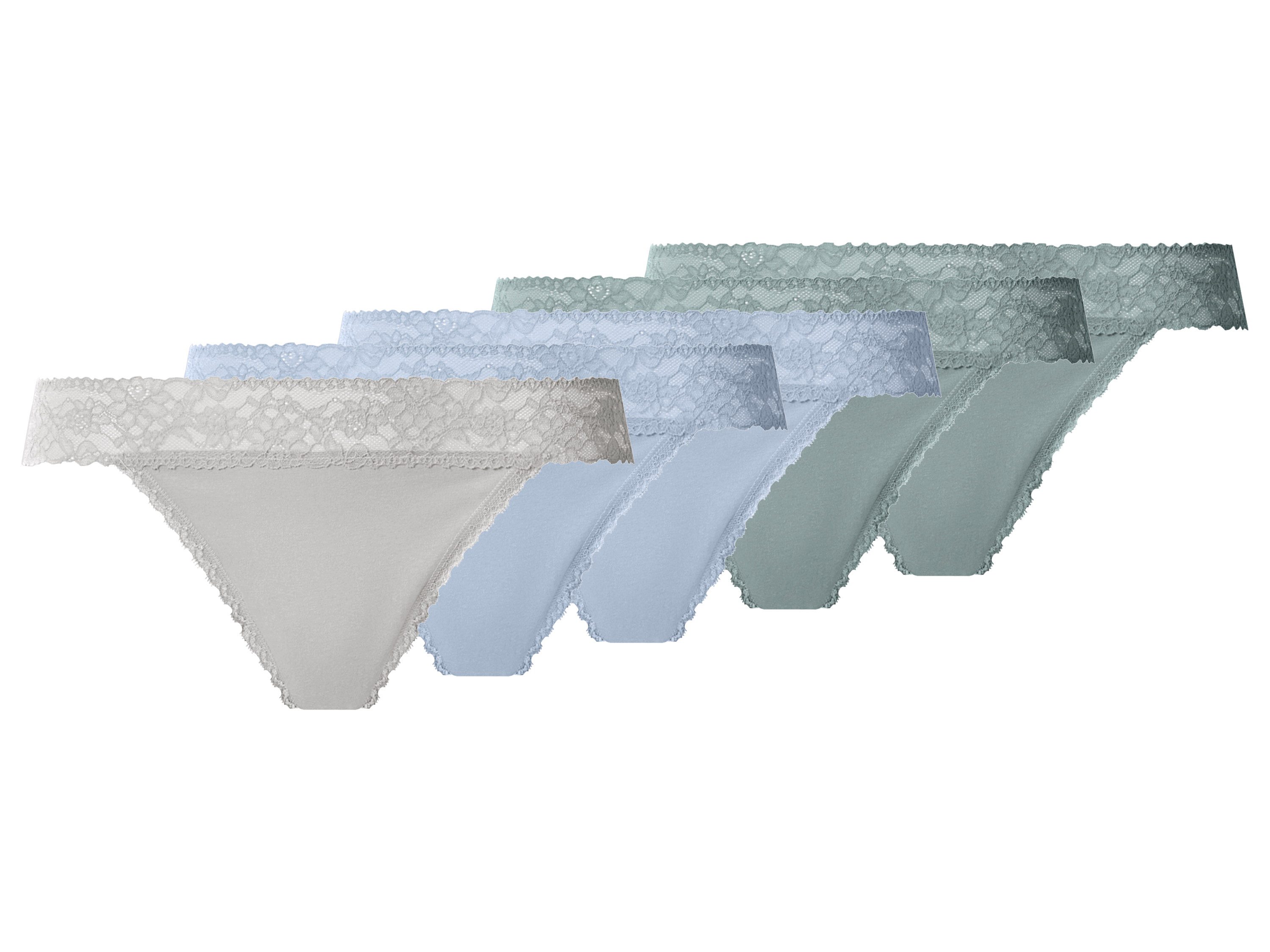 esmara Stringi damskie z bawełną, 5 par zielony/niebieski/szary, M40/42