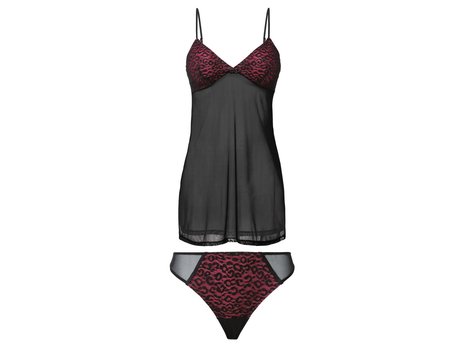 Esmara Lingerie Komplet damskiej bielizny nocnej ze stringami Nadruk na całej powierzchni/czarny, M 40/42