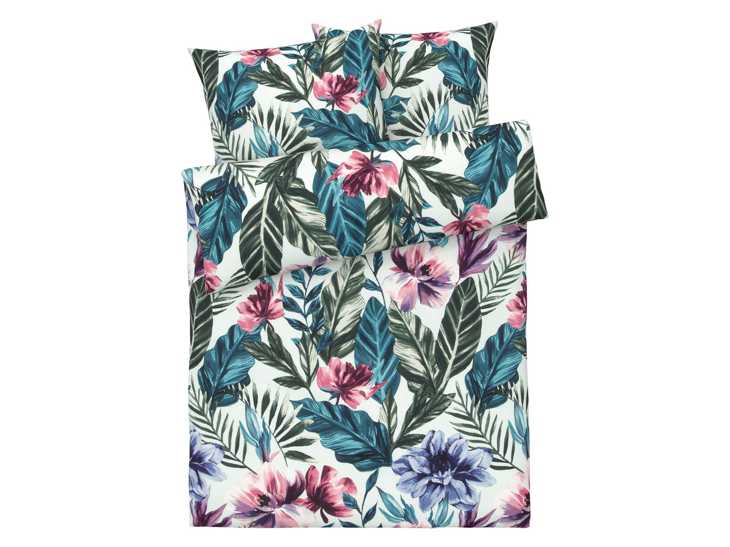 Livarno home Pościel z mikrowłókna satynowego, 160 x 200 cm W kwiaty niebieski/ zielony