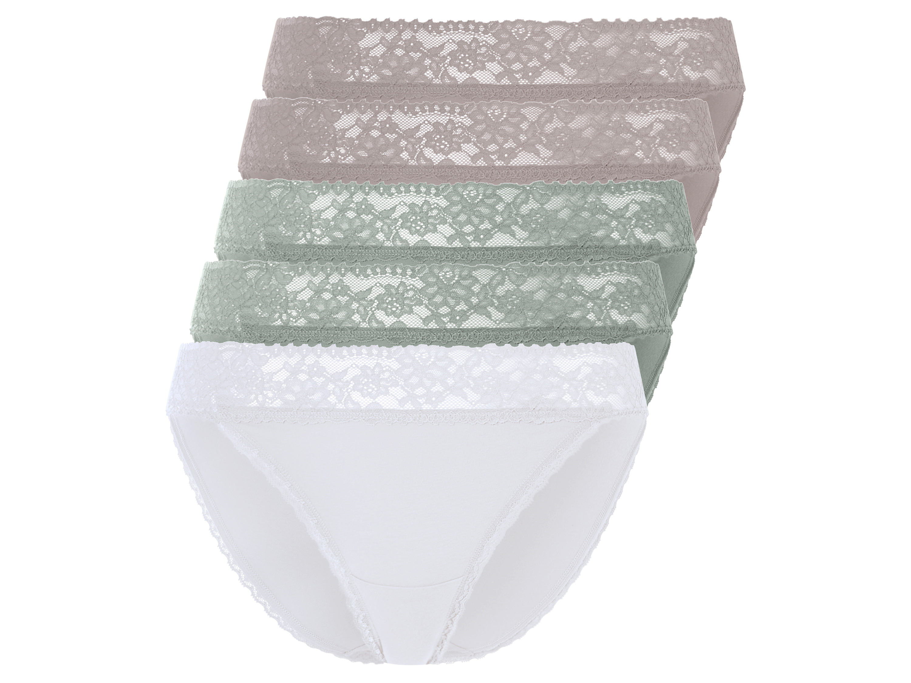 esmara Figi damskie z koronką, 5 par Szary/miętowy/biały, S36/38