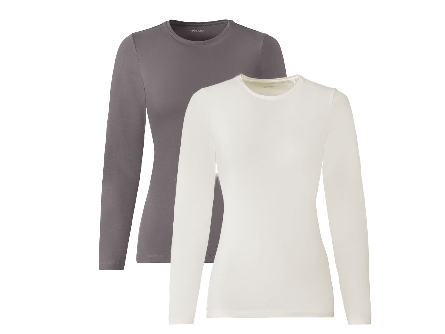 esmara Bluzki damskie z bawełny, 2 sztuki Szary/biały, L44/46