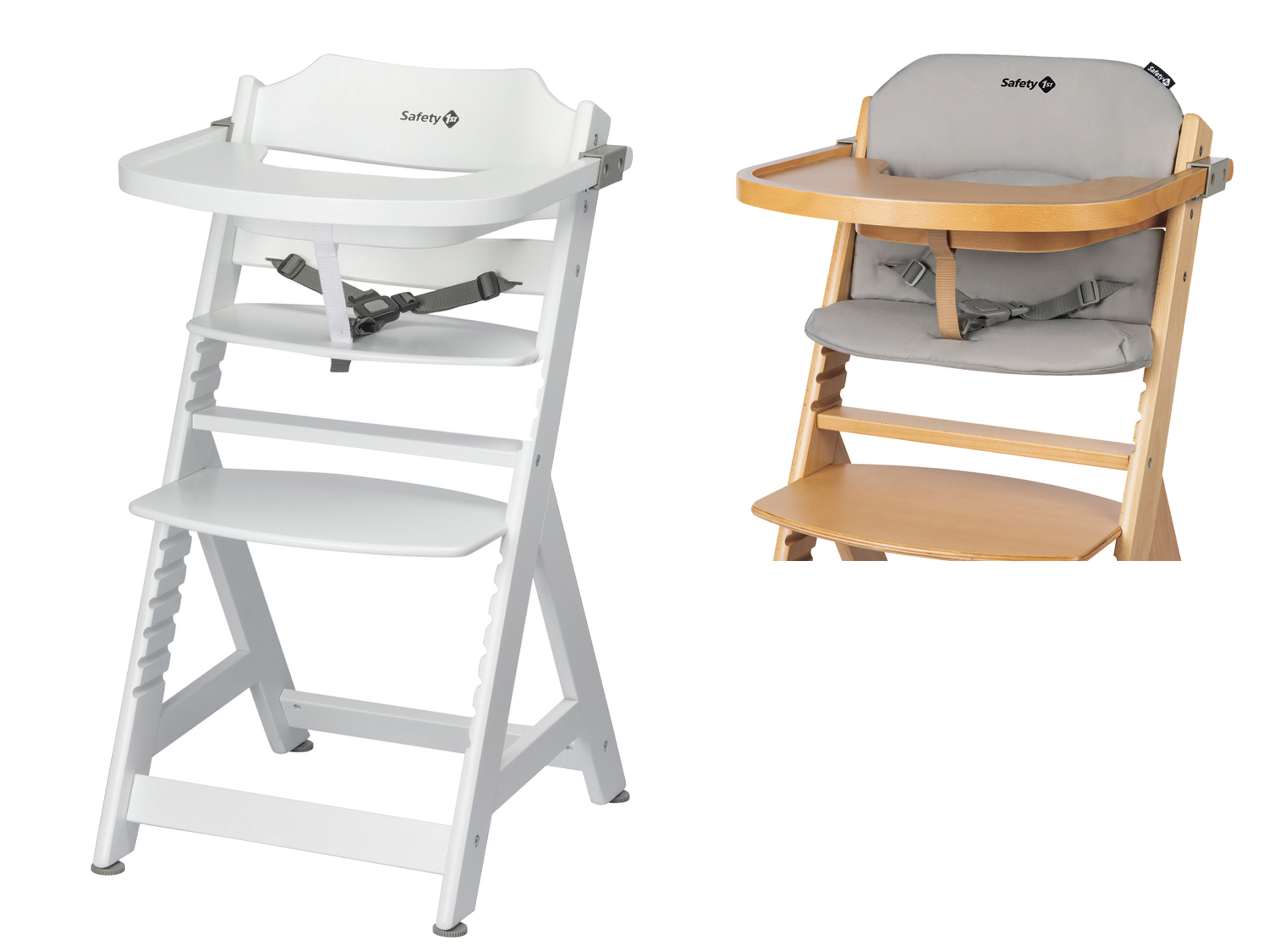 Safety 1st Zestaw z krzesłem do karmienia w kolorze białym oraz poduszką w kolorze szarym