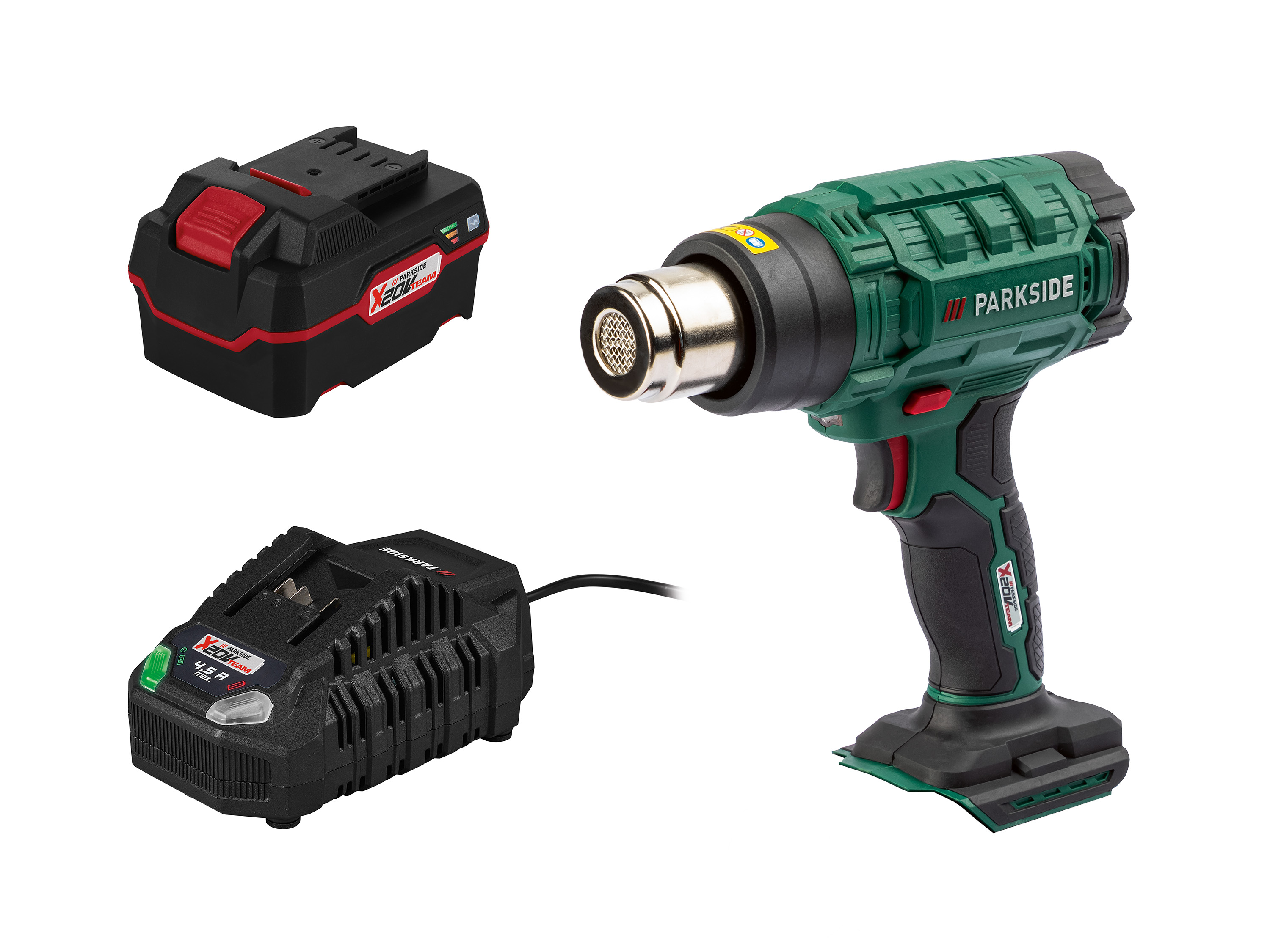 Parkside Zestaw Akumulatorowa opalarka 20 V z akumulatorem, 4 Ah i szybką ładowarką, 4,5 A