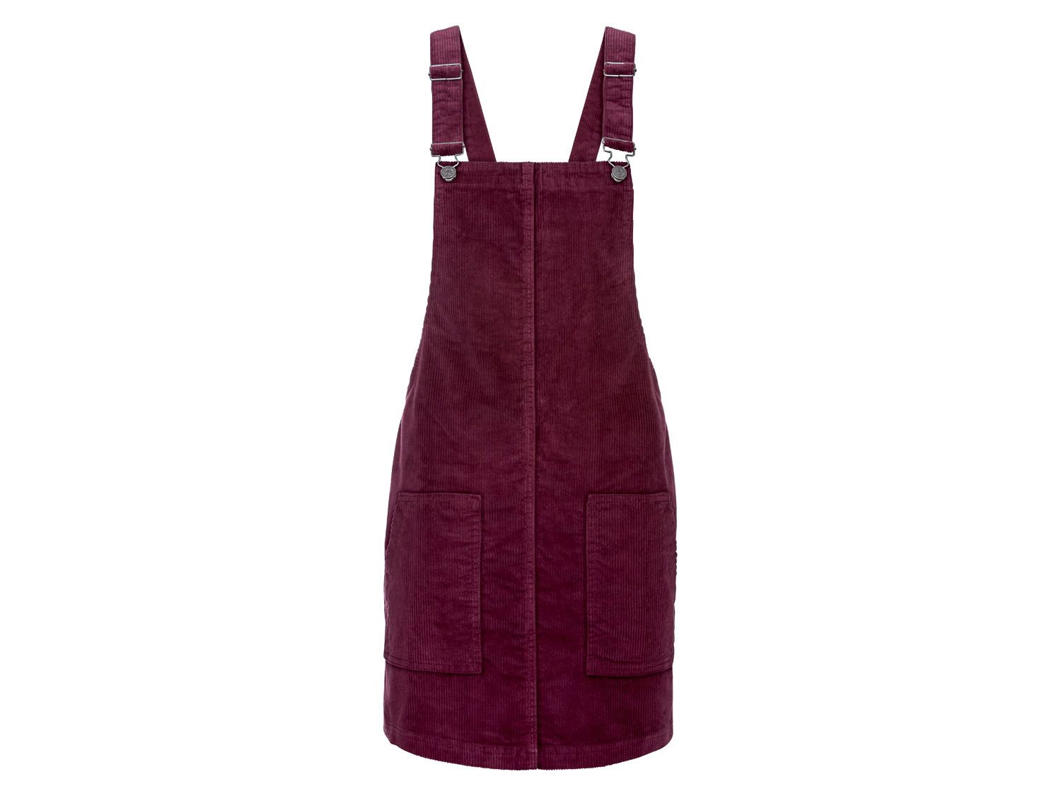 esmara Sukienka ogrodniczka sztruksowa damska, 1 sztuka Bordowy, 42