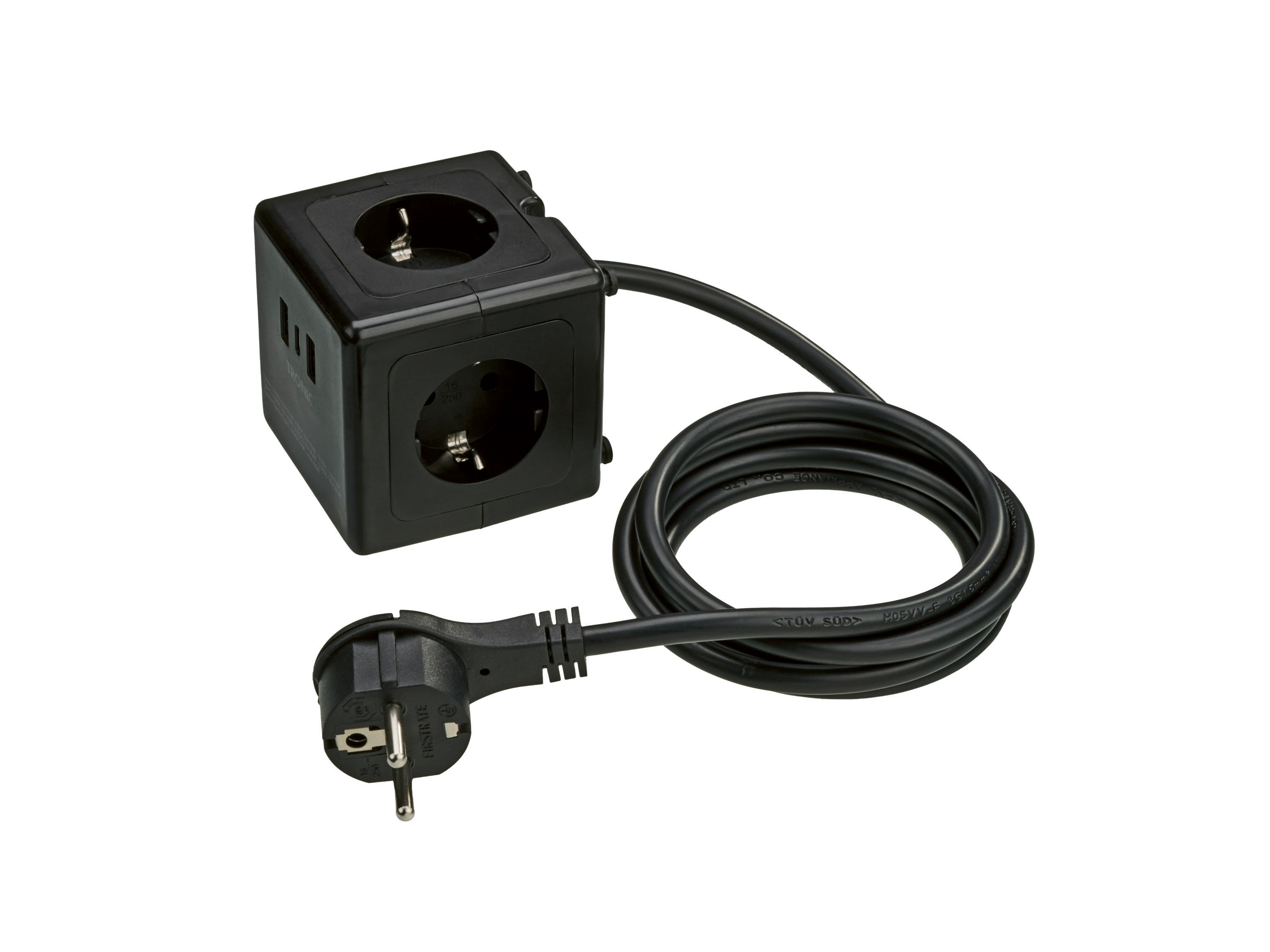 Tronic Przedłużacz kostka z portami USB Czarny