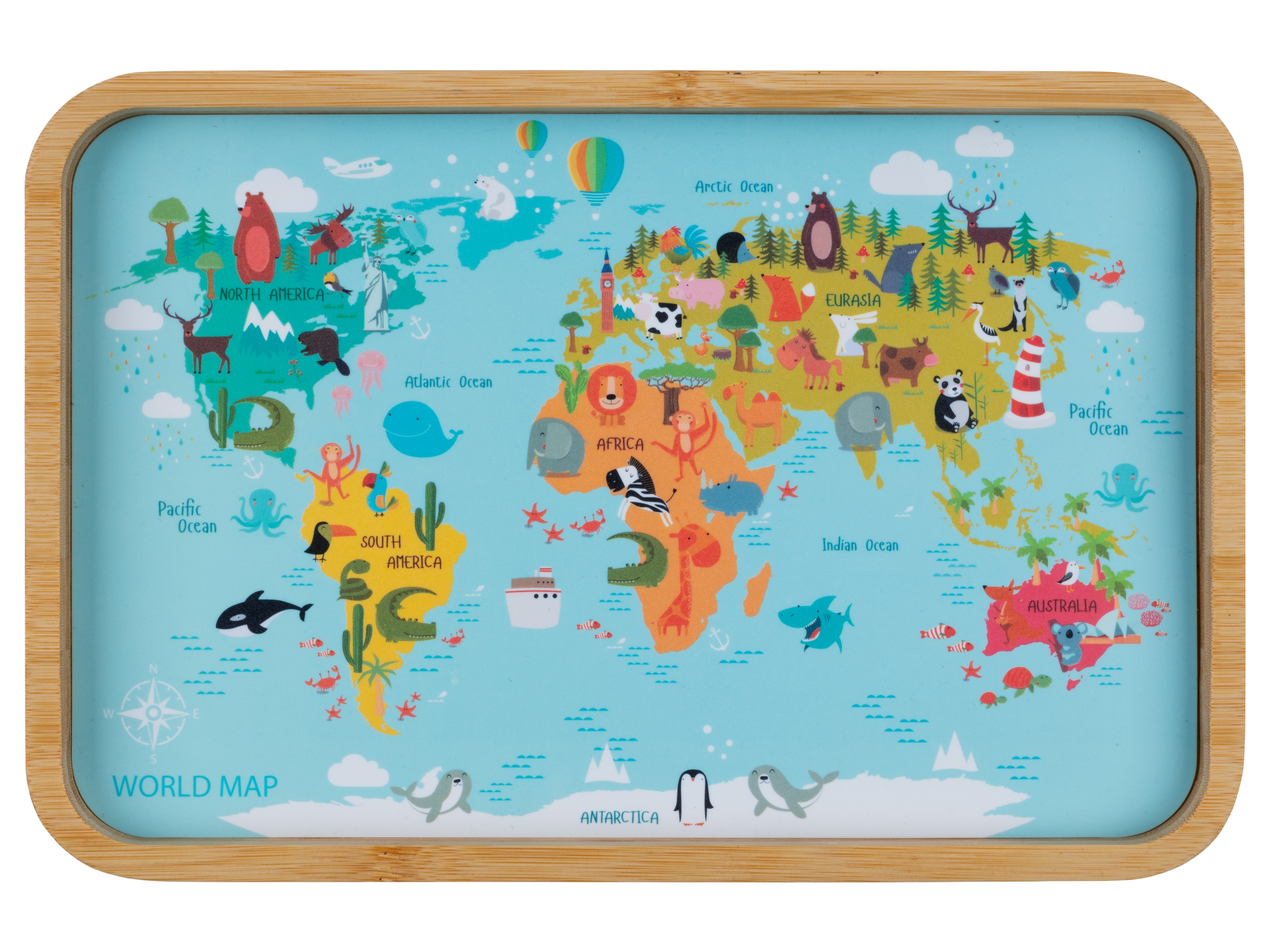 Wenko Bambusowa tacka/talerzyk dziecięcy Mapa świata