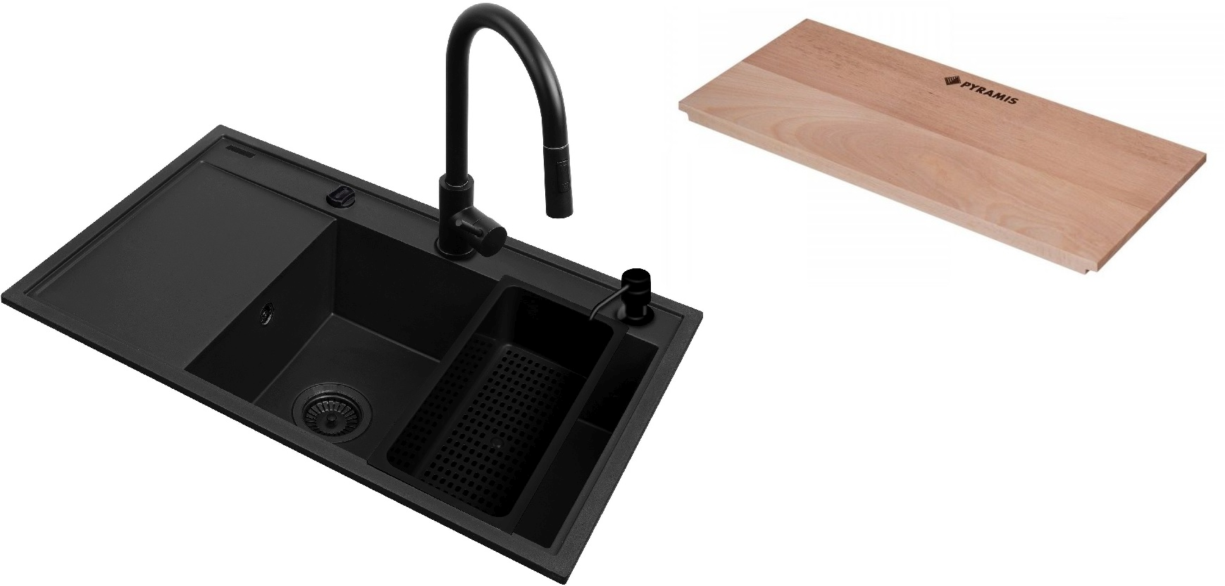 Darmowa Dostawa - Zlewozmywak z baterią i akcesoriami czarny/czarny Pyramis Camea abset11350