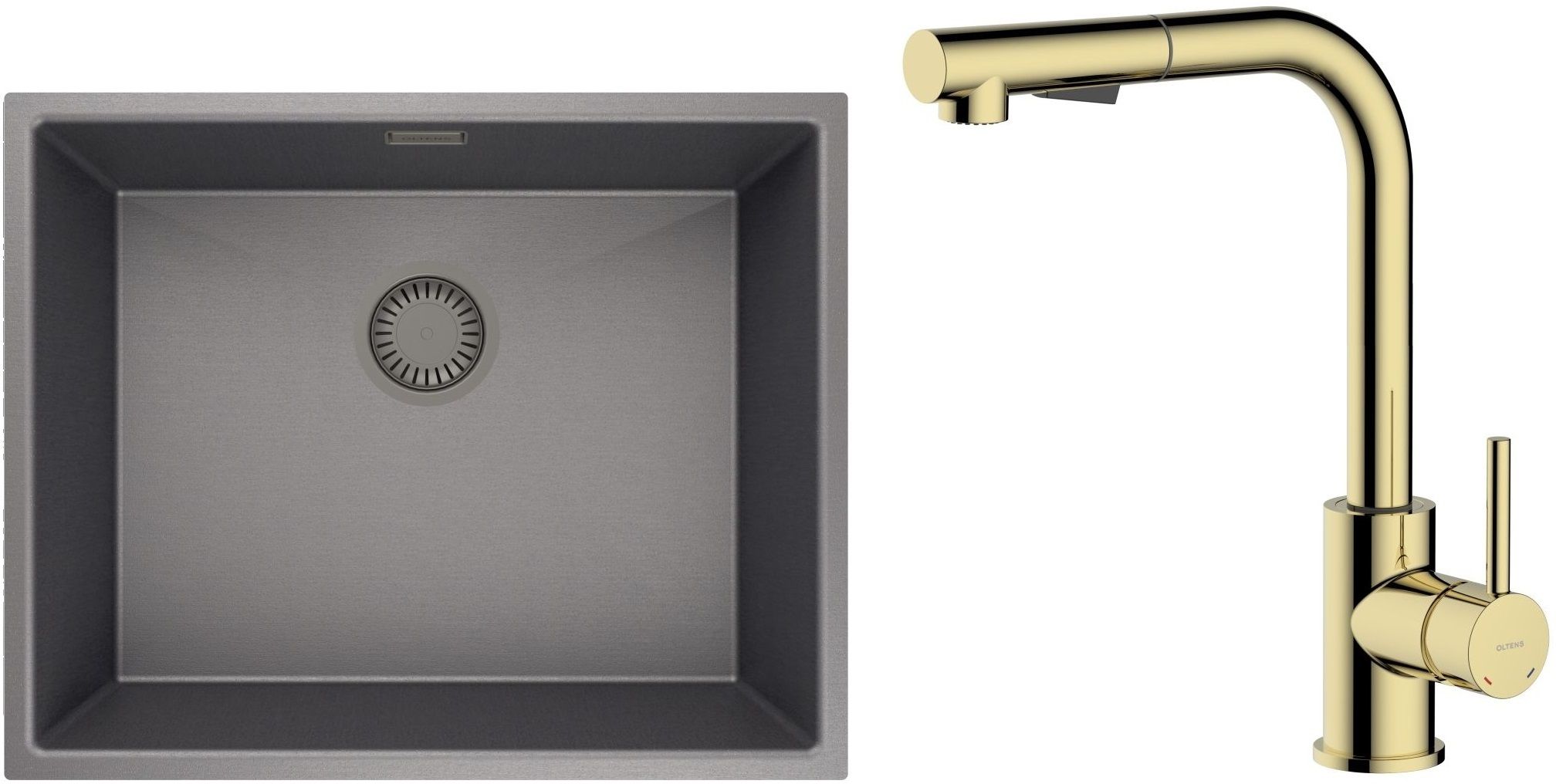 Darmowa Dostawa - Zlewozmywak z baterią czarny / złoty Oltens Stalvask abset4379