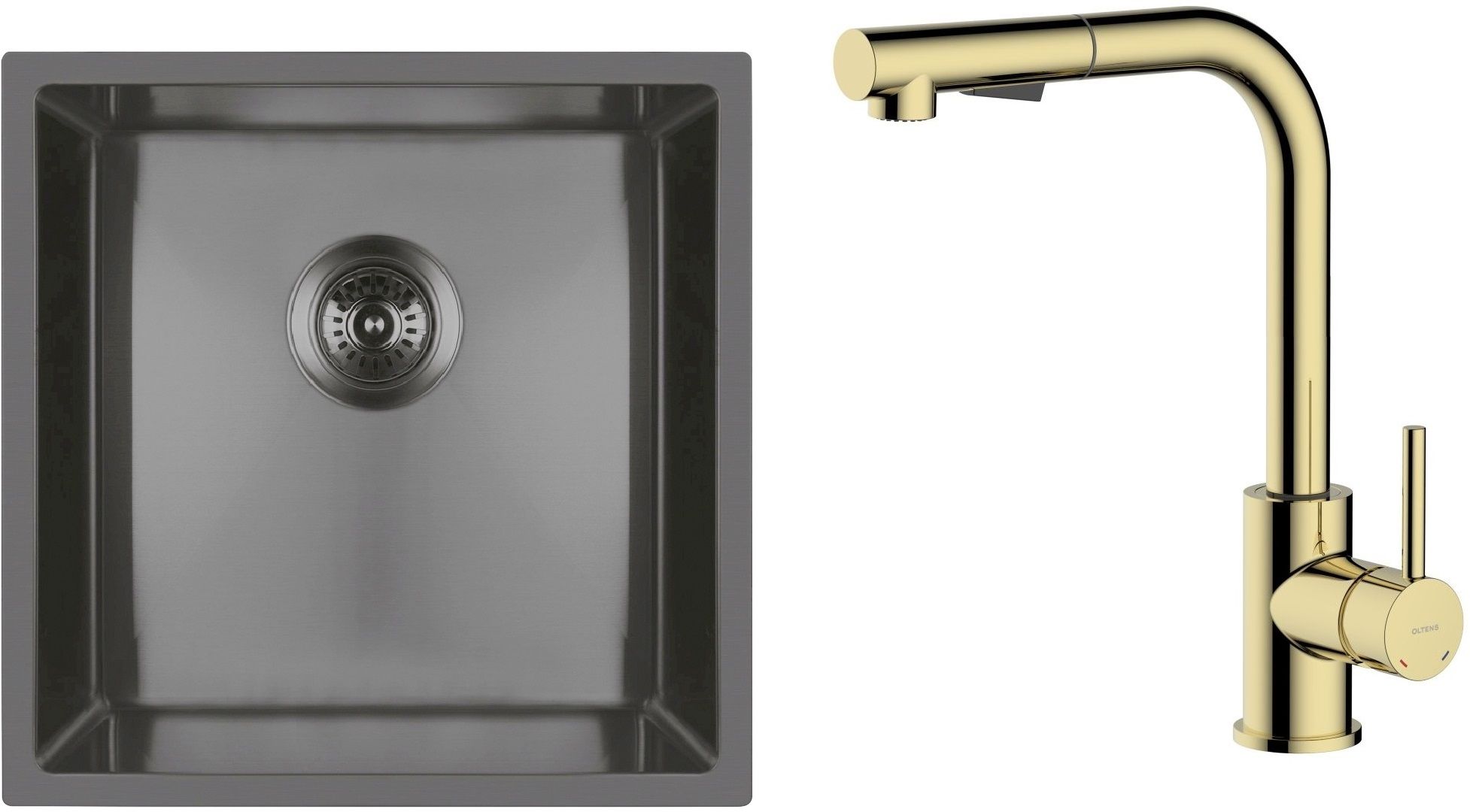 Darmowa Dostawa - Zlewozmywak z baterią czarny / złoty Oltens Stalvask abset4382
