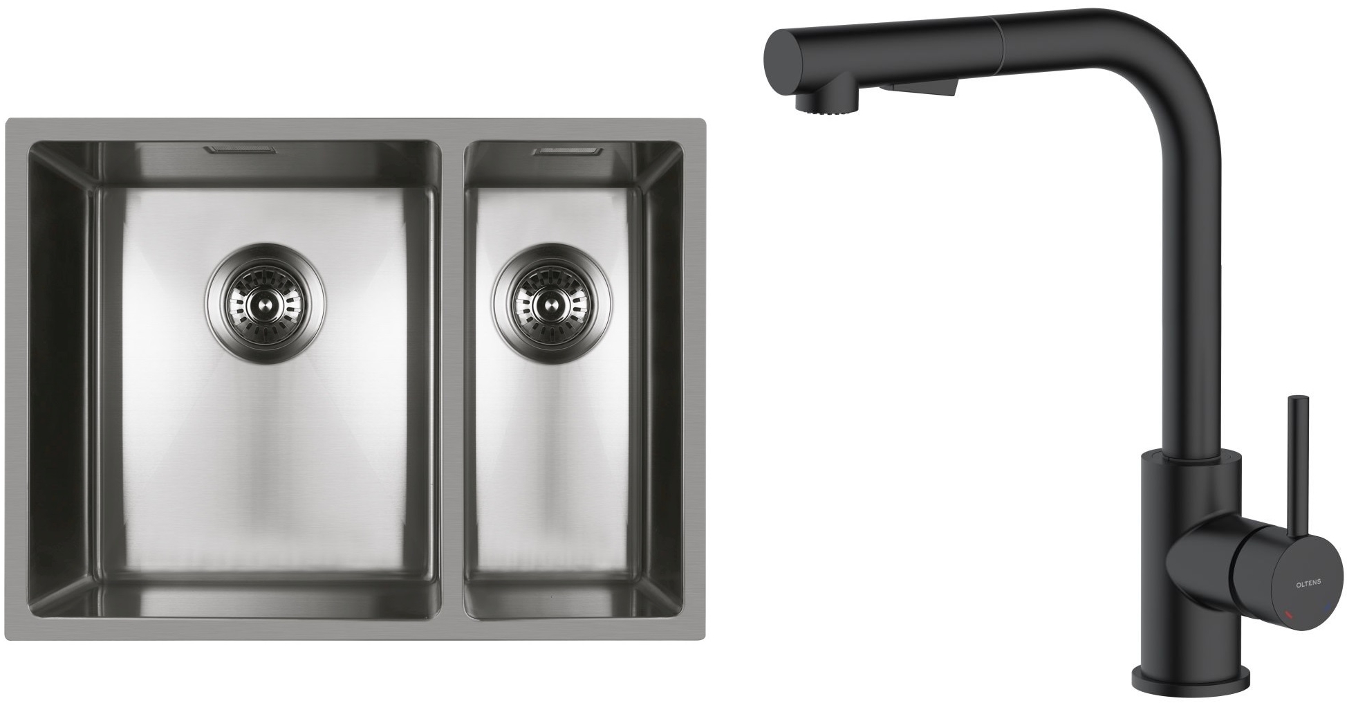 Darmowa Dostawa - Zlewozmywak z baterią stal / czarna Oltens Stalvask abset4373