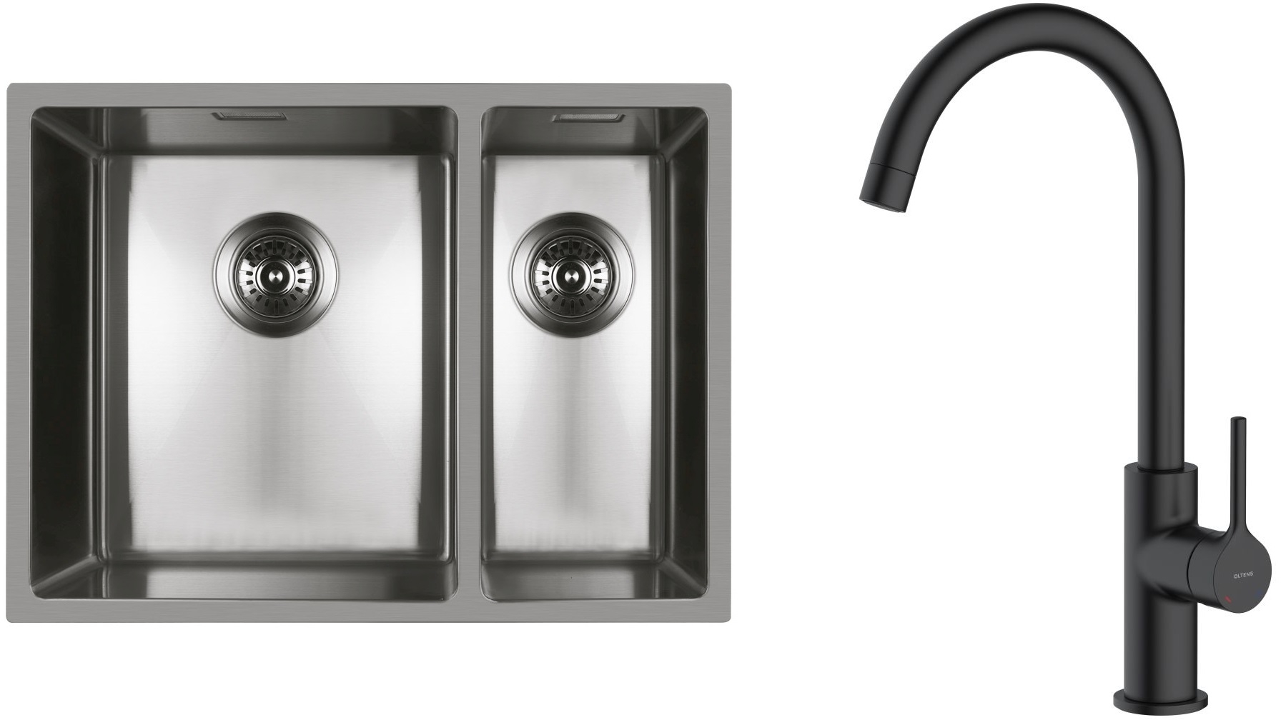 Darmowa Dostawa - Zlewozmywak z baterią stal / czarna Oltens Stalvask abset4394