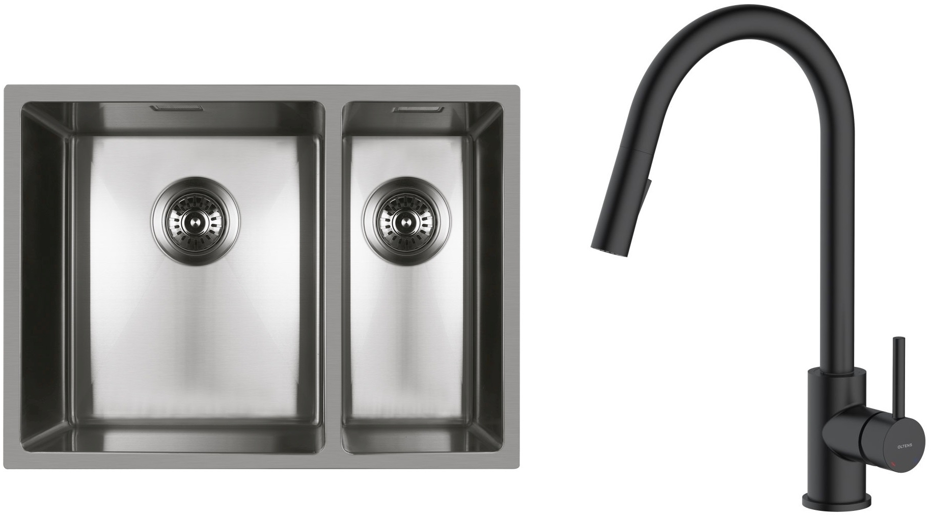 Darmowa Dostawa - Zlewozmywak z baterią stal / czarna Oltens Stalvask abset4352
