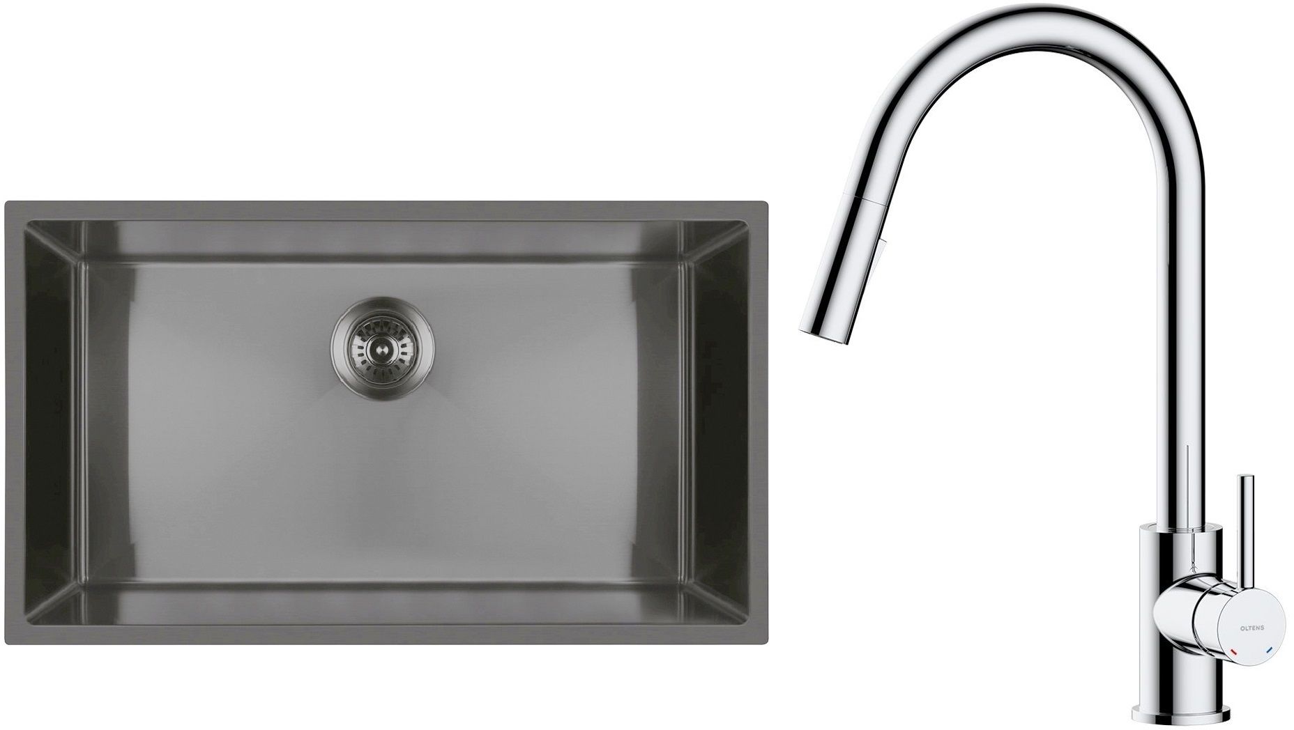 Darmowa Dostawa - Zlewozmywak z baterią czarny / chrom Oltens Stalvask abset4348