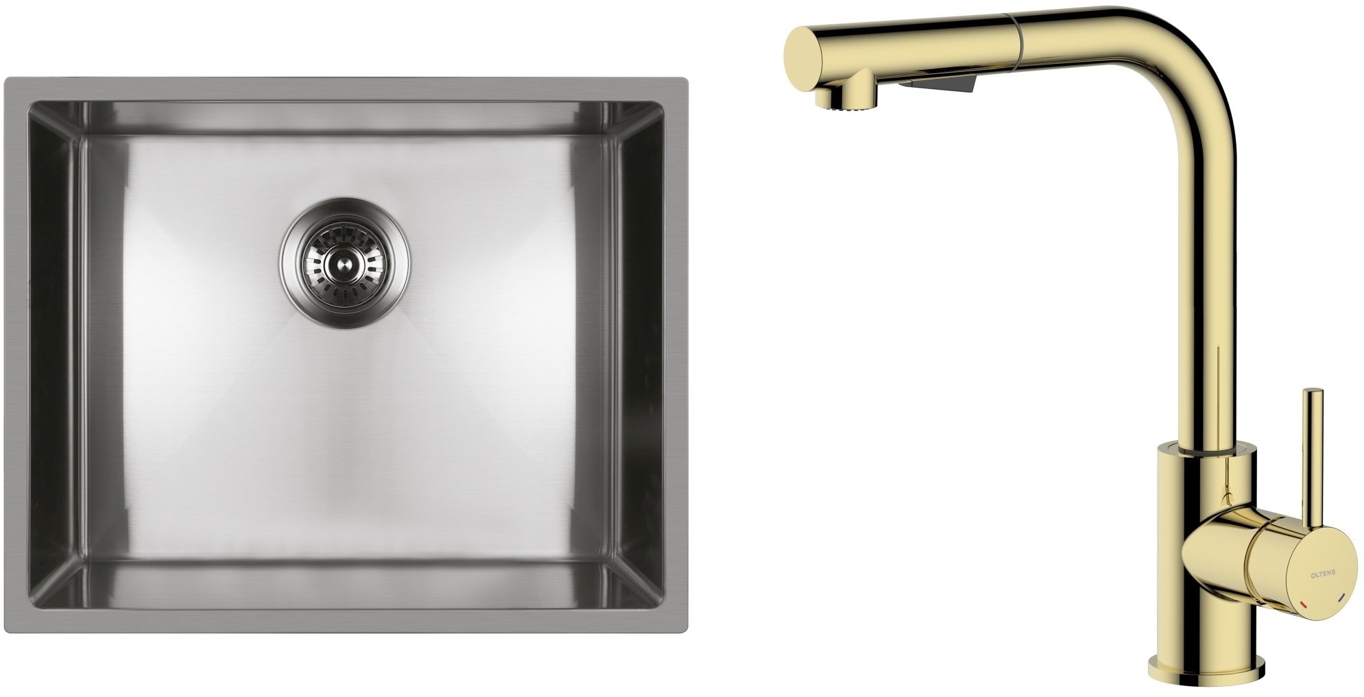 Darmowa Dostawa - Zlewozmywak z baterią stal / złoty Oltens Stalvask abset4378