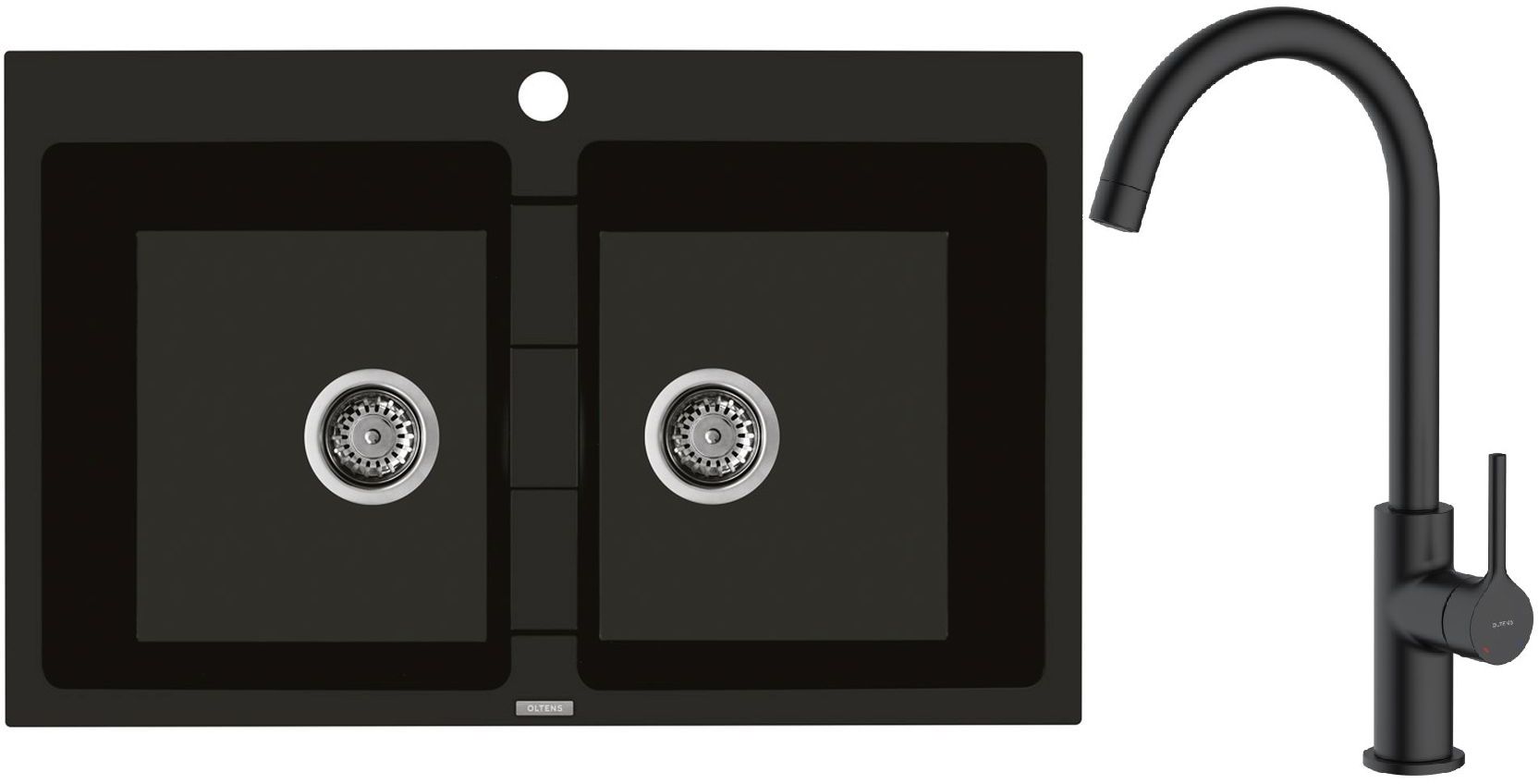 Darmowa Dostawa - Zlewozmywak z baterią czarny / czarna Oltens Gravan abset4734