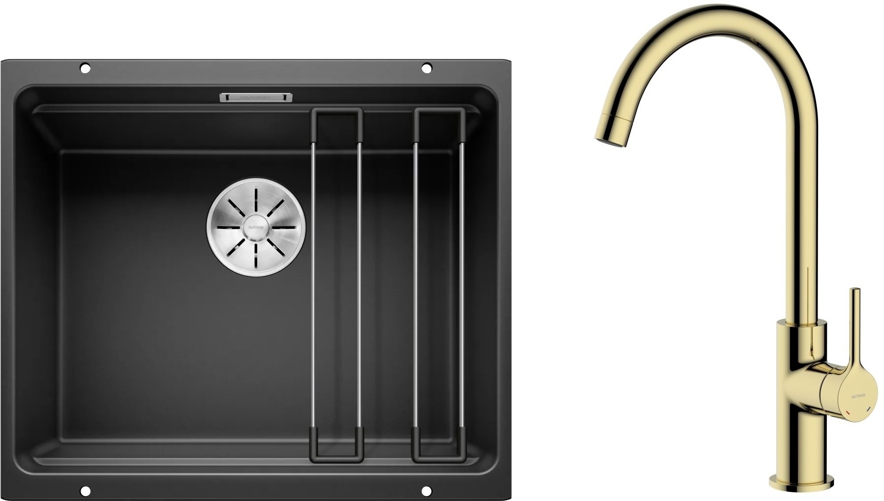 Darmowa Dostawa - Zlewozmywak z baterią czarny / złoty Blanco Etagon 500-U abset4665