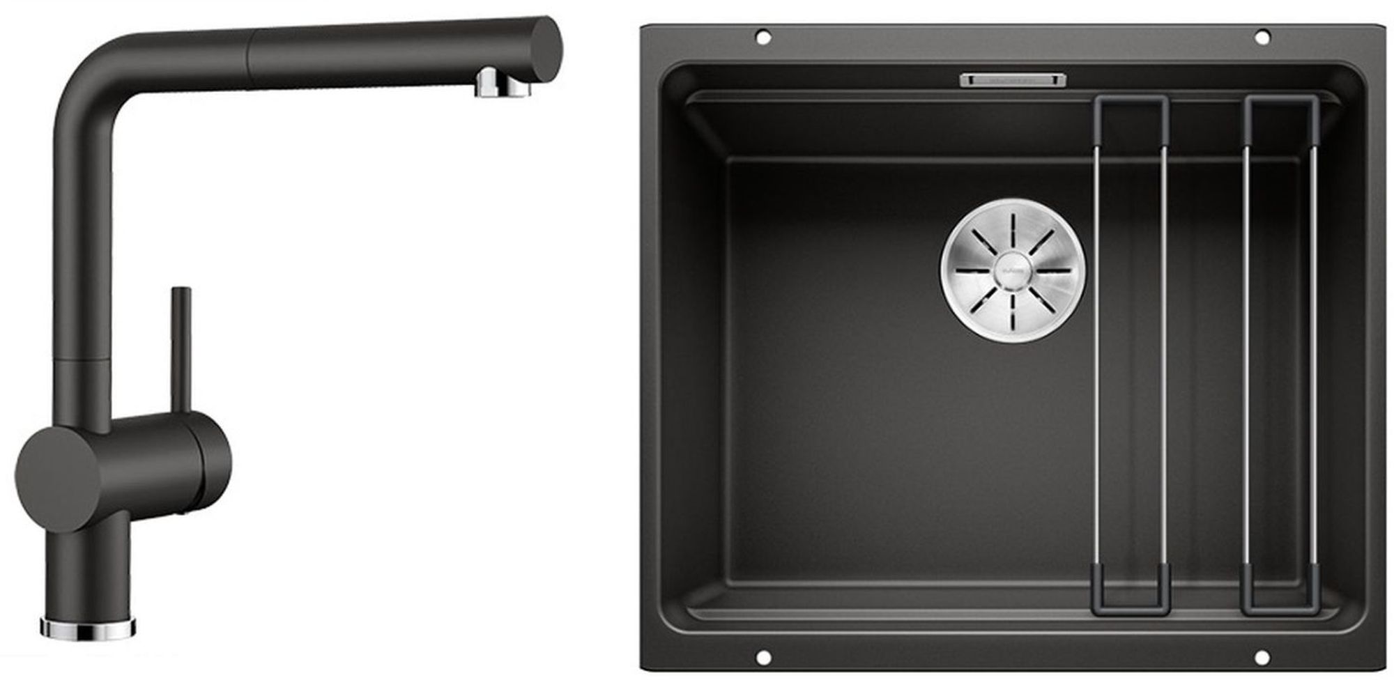 Darmowa Dostawa - Zlewozmywak z baterią czarny / czarny Blanco Etagon 500-U abset3063