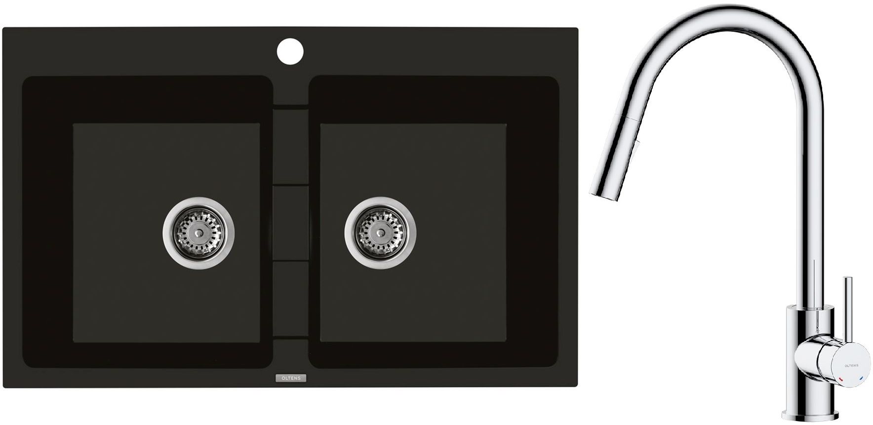 Darmowa Dostawa - Zlewozmywak z baterią czarny / chrom Oltens Gravan abset4735