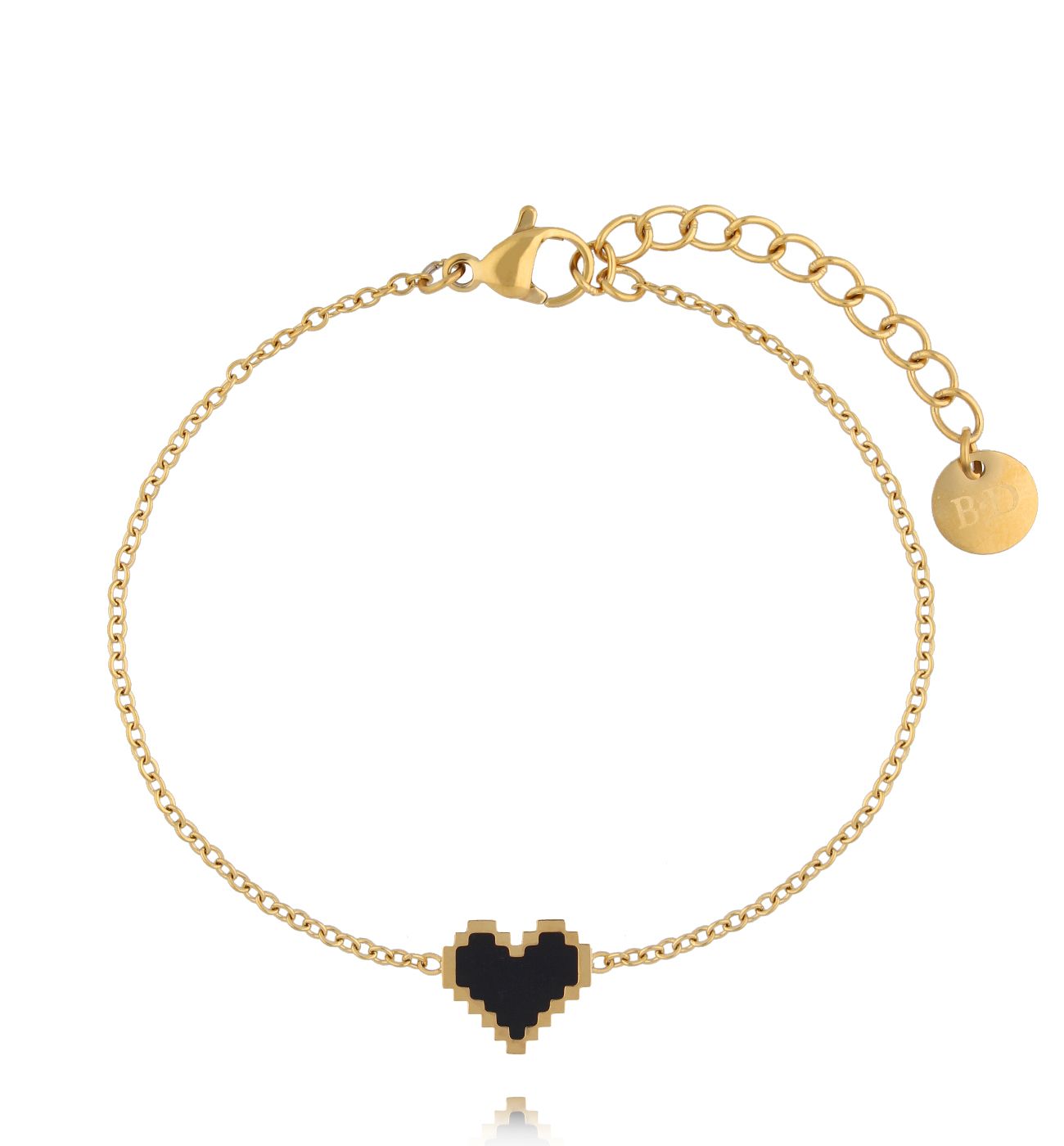 Bransoletka z czarnym pikselowym sercem na złotym łańcuszku BSY0632