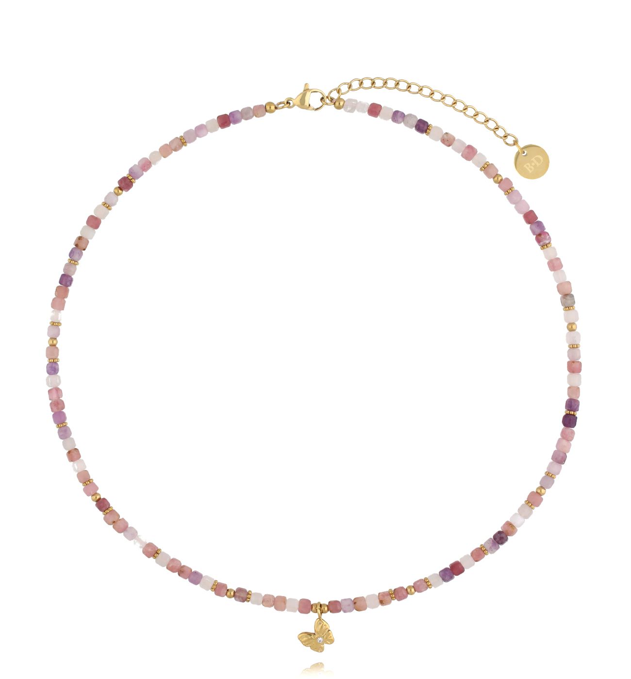 Naszyjnik z fioletowymi turmalinami i motylkiem NSC0538