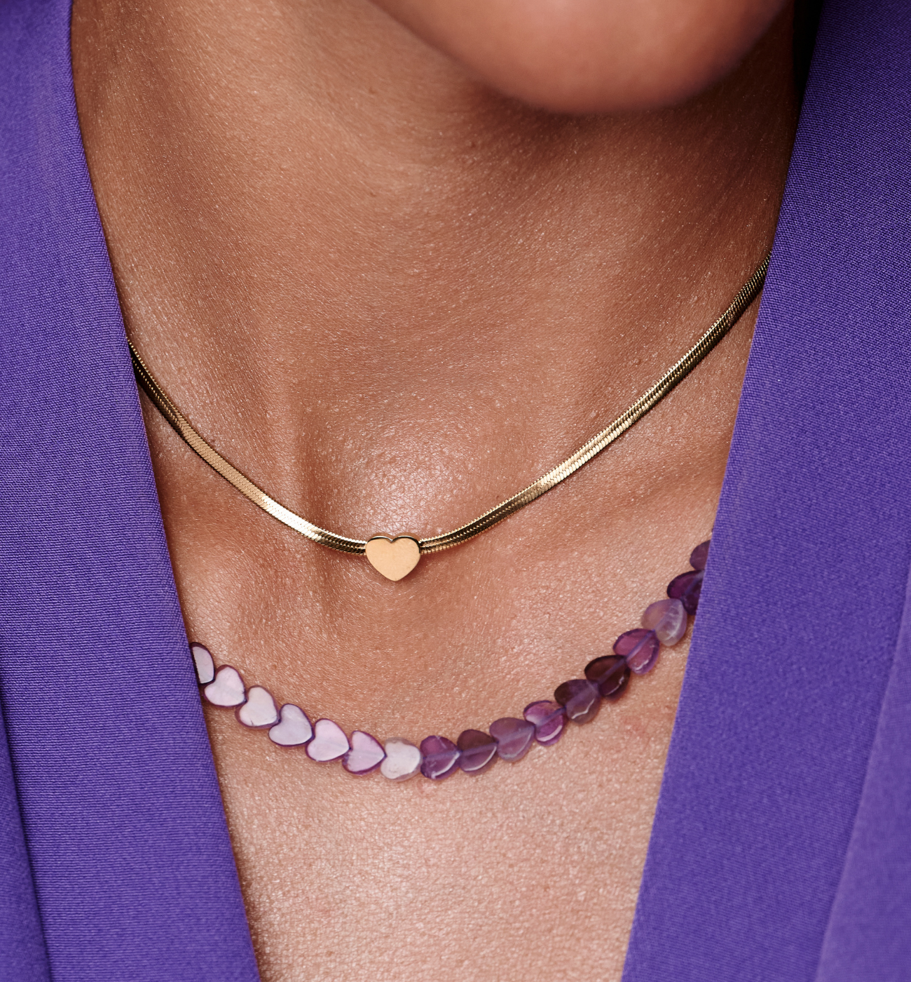 Zestaw naszyjników z sercami z ametystami ZN0140 - By Dziubeka
