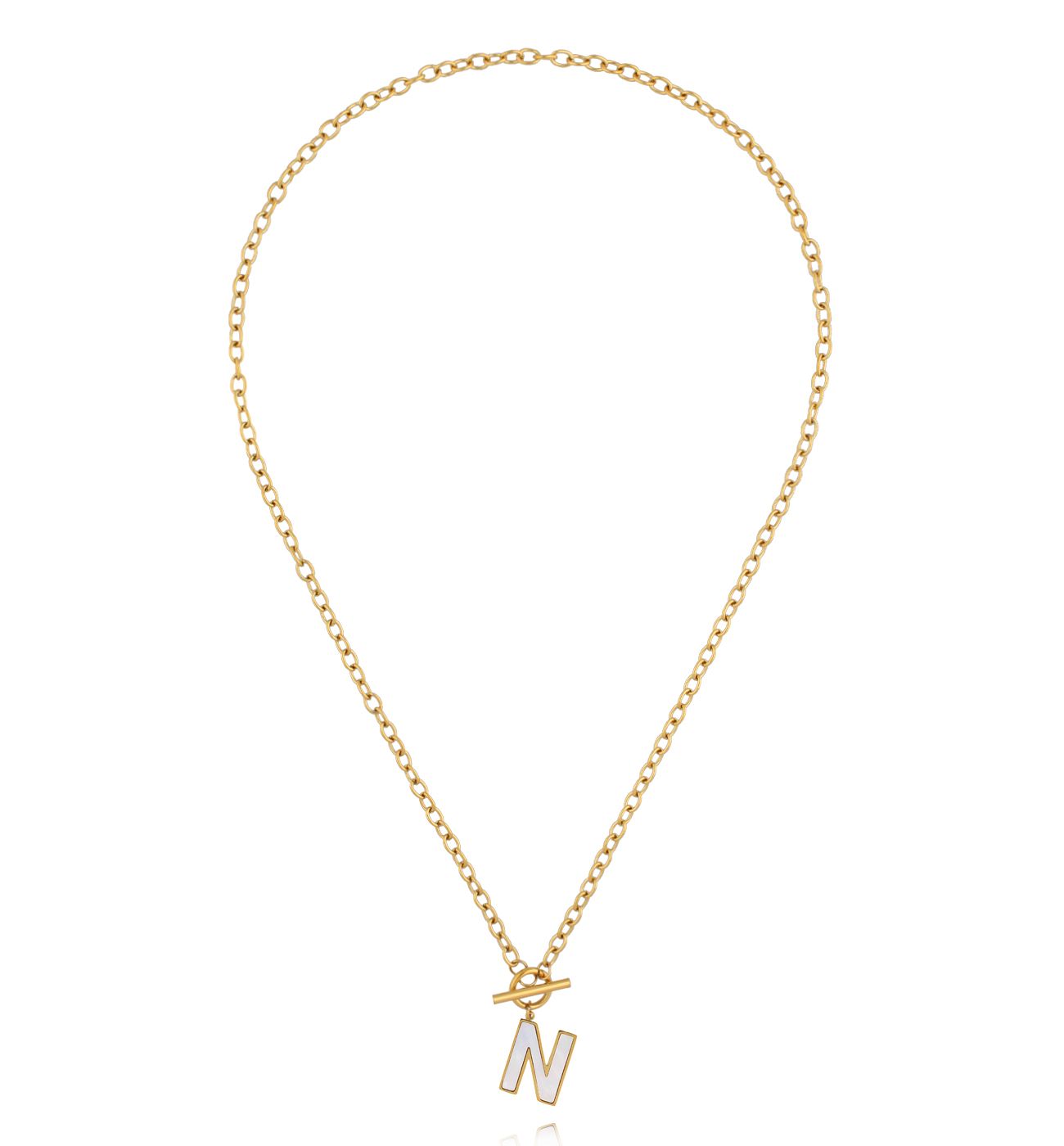 Naszyjnik z literą N i zapięciem toggle NSY0865
