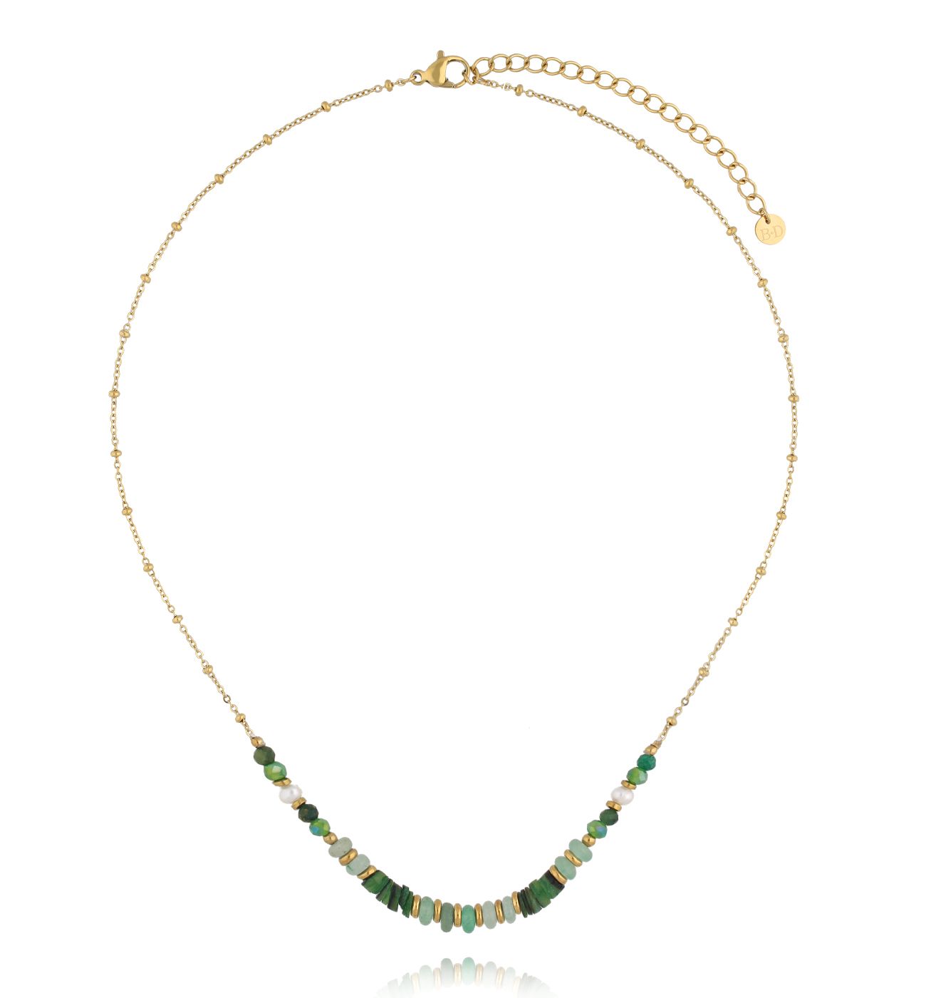 Naszyjnik z zielonego jadeitu, muszli i pereł - By Dziubeka