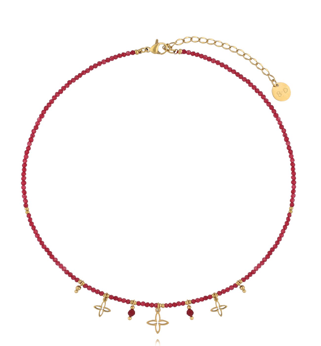 Naszyjnik z czerwonymi agatami i koniczynkami NTW1451