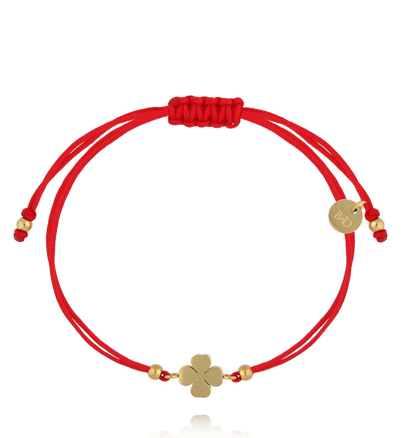 Bransoletka czerwona ze złotą koniczynką BGL1093