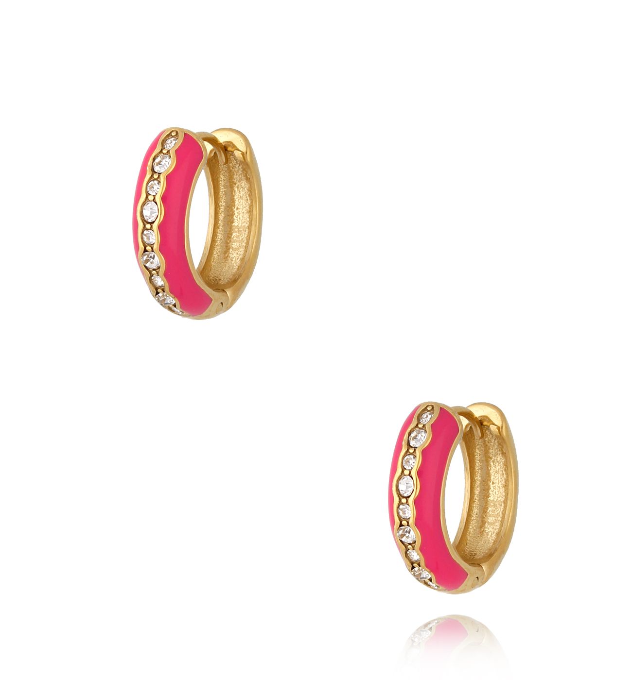 Kolczyki z kryształkami z fuksjową emalią Mori - By Dziubeka