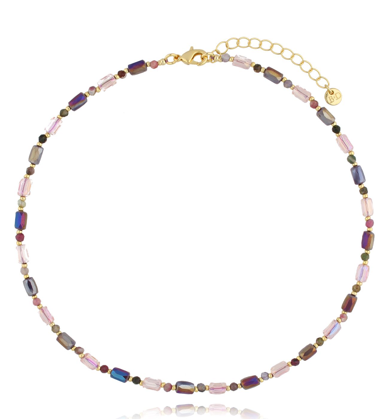 Naszyjnik ze szklanymi kryształkami i turmalinami NSC0475