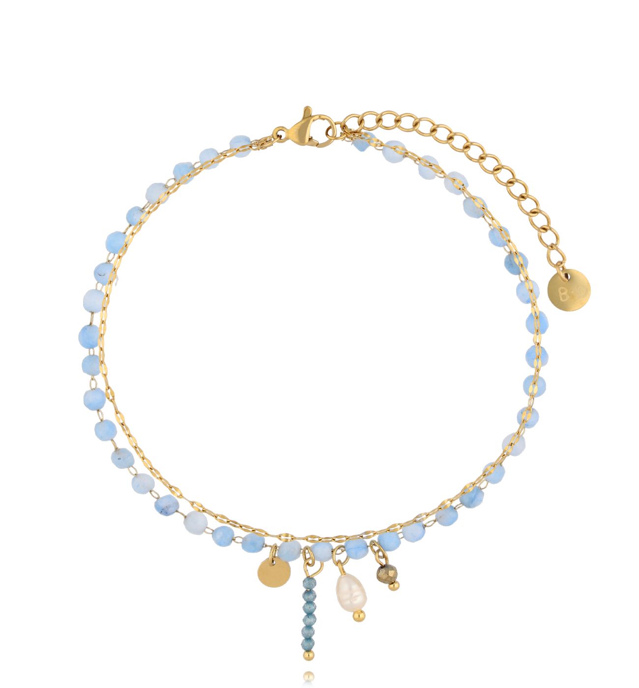 Bransoletka na nogę z niebieskimi jadeitami BNPA0019