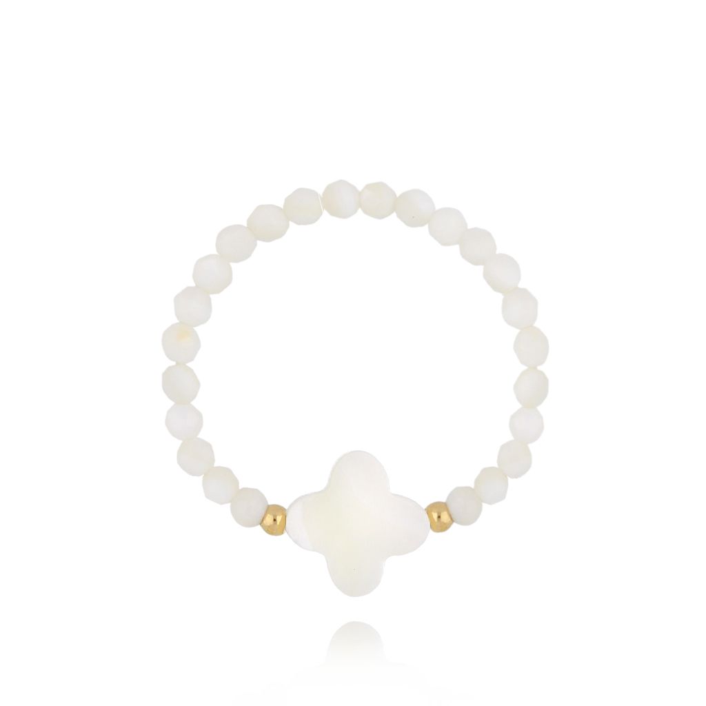 Pierścionek biały z koniczynką Bunny and Co - By Dziubeka